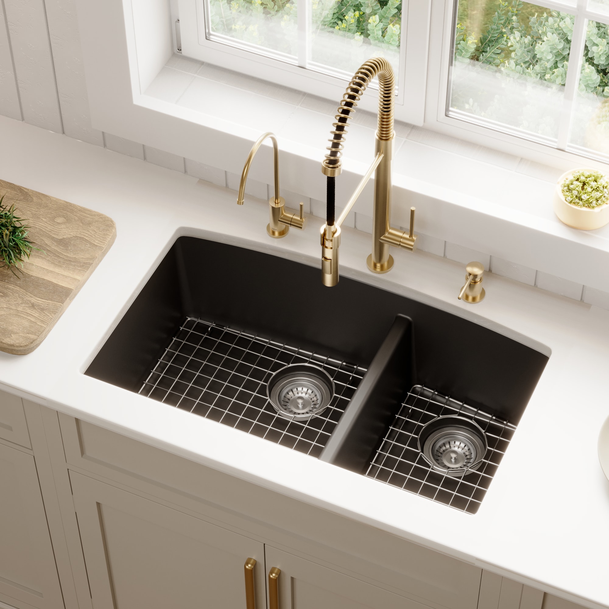 Karran QU-711-BL-PK1 Undermount 32-in x 19.5-in Quartz Double offset bowl Kitchen Sink - Thumbnail
