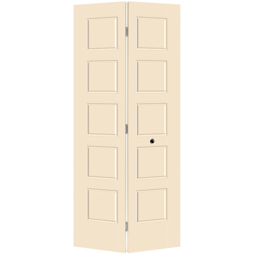 Masonite 1444378 Riverside 36-in x 80-in Cream N sugar 5-panel equal Smooth Hollow core Prefinished Molded composite Closet Bifold Door ( Hardware Included )