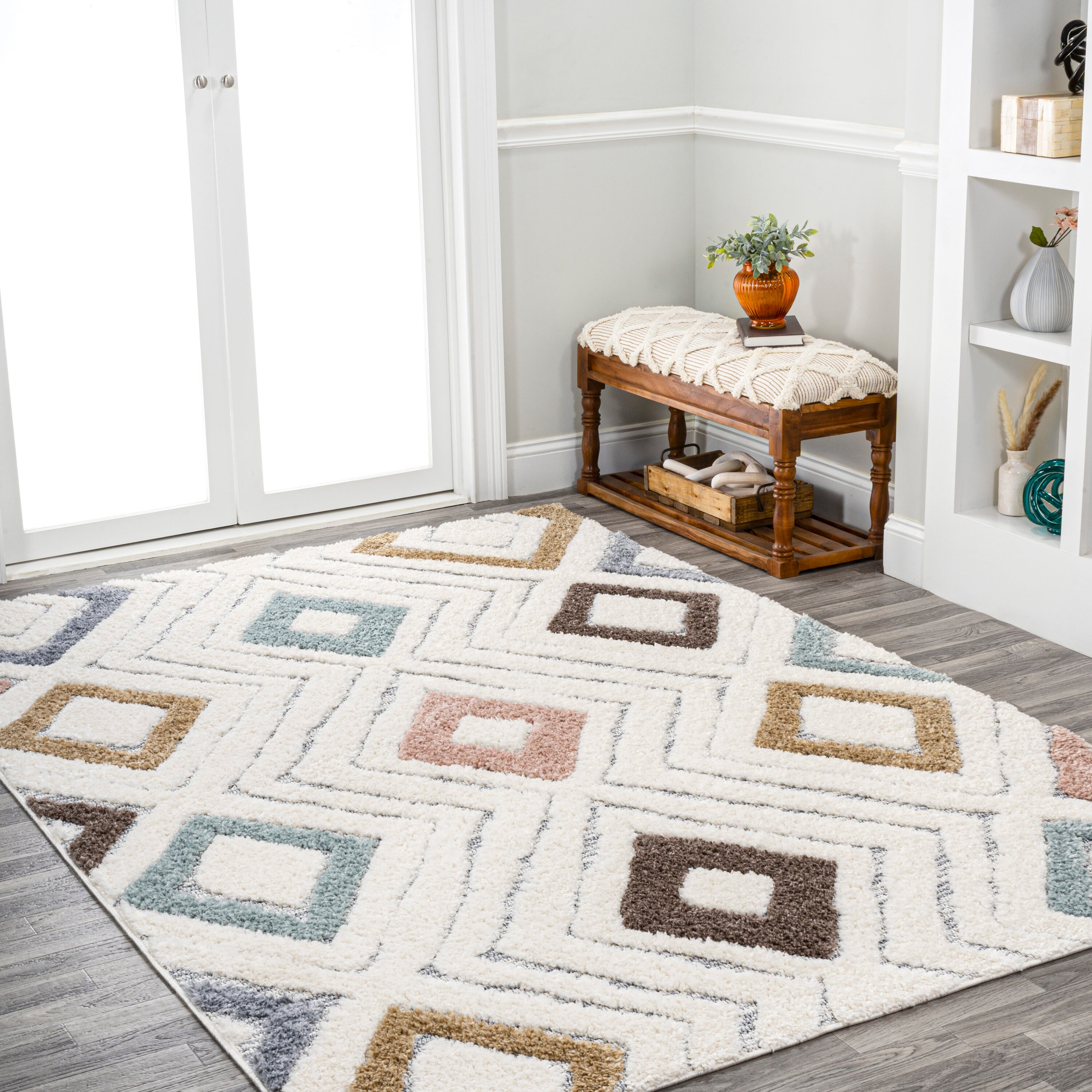 Ivory Geometric Flat Woven Reversible 4' x 6' Synthetic Rug