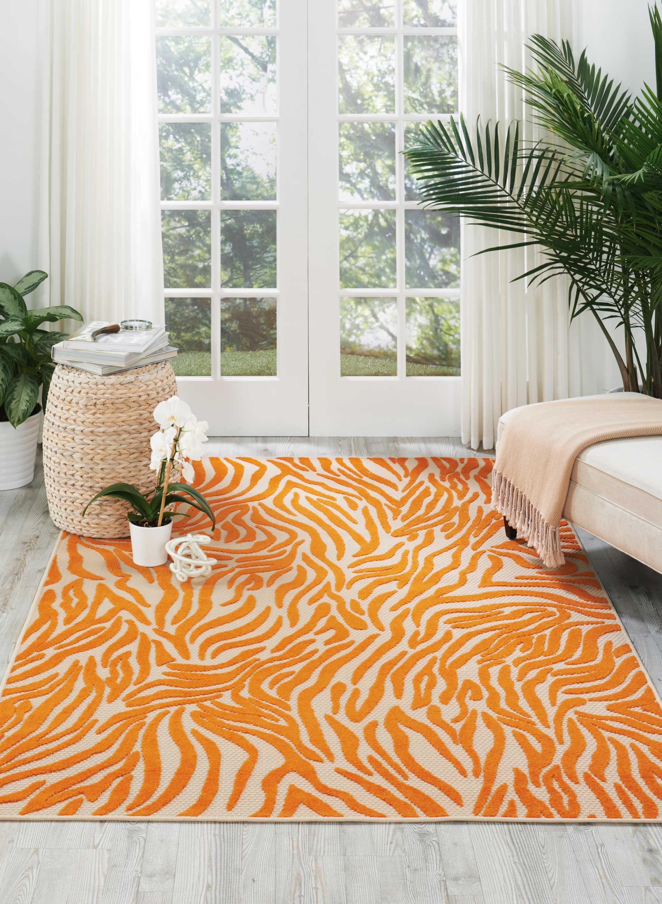 Nourison 24260 Aloha 8 x 10 (ft) Polypropylene Orange Rectangular Indoor/Outdoor Abstract Area rug