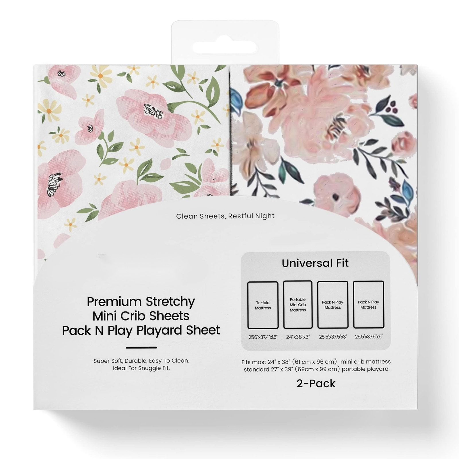 Anqtovp  Mini Crib Sheets Pack Soft Hypoallergenic Jersey Fabric Floral Pale Pink Two Pack durable home and garden accessory designed for