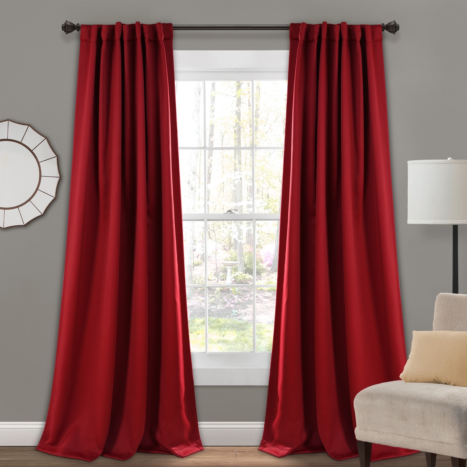 Lush Decor 16T003904 95-Inches Red Blackout Back tab Curtain panel pair
