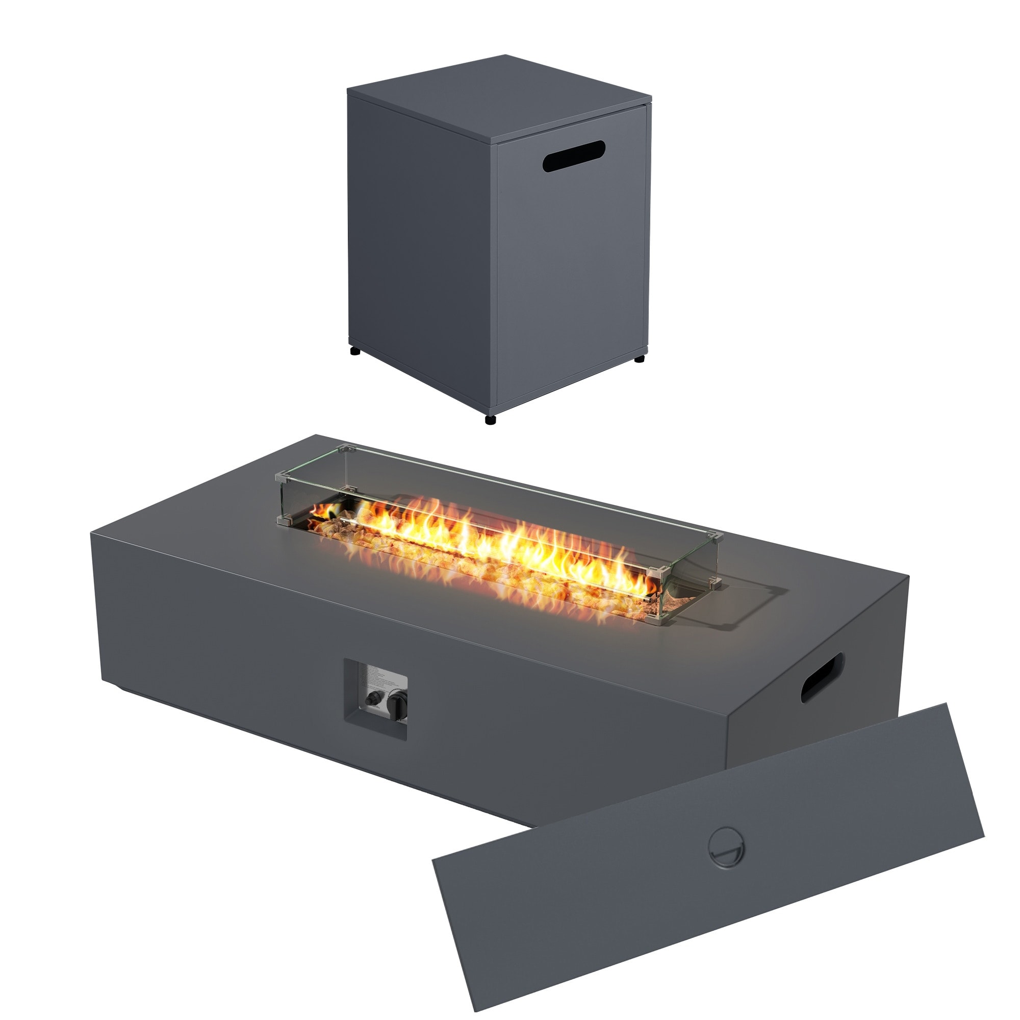 UPHA 56TP-SHENHUI-QT Fire Pit With Tank Cover 56-in W Dark Gray Iron Rectangle Liquid propane Fire table