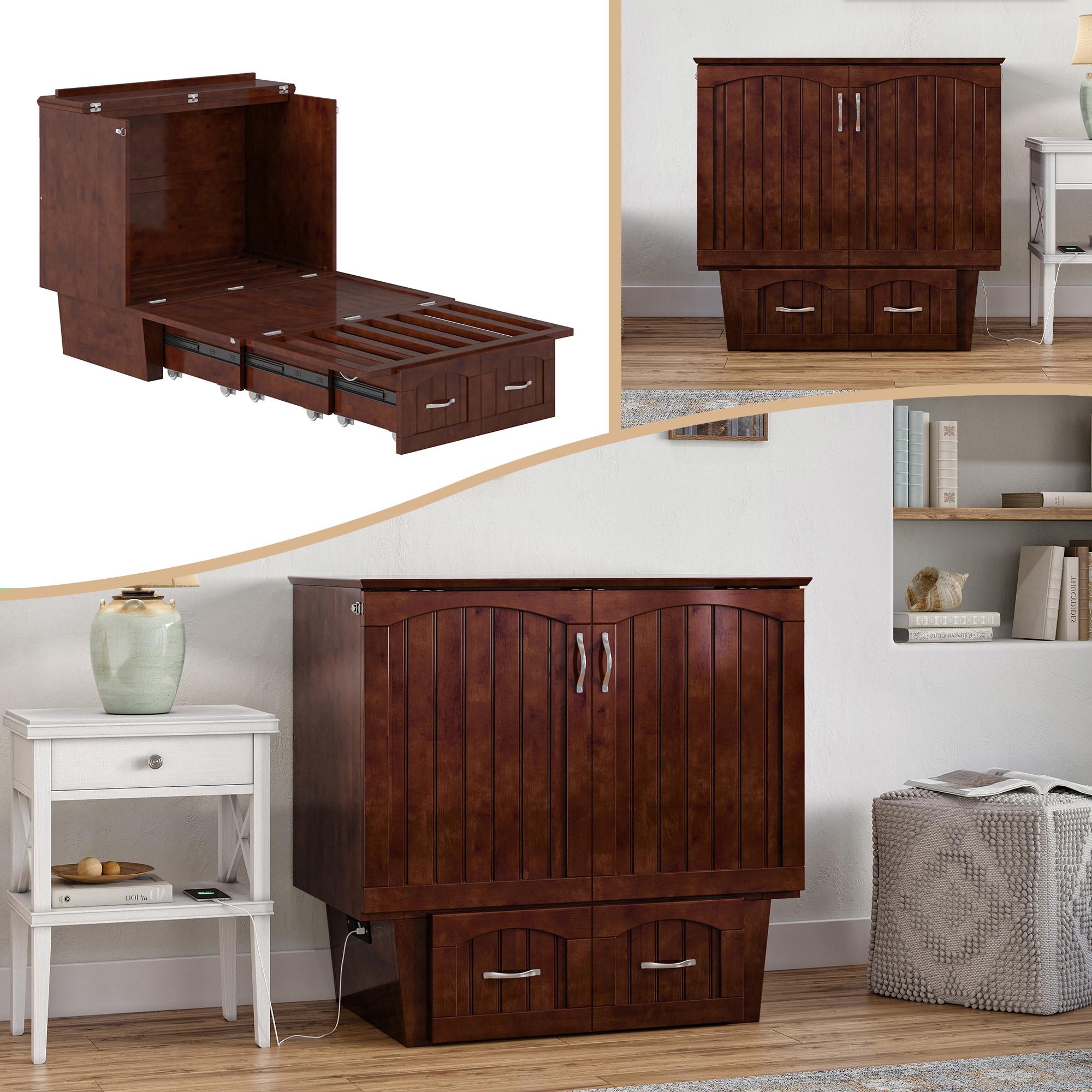 AFI AC592104 Marina No Mattress Walnut Twin Wood Murphy Bed with Storage