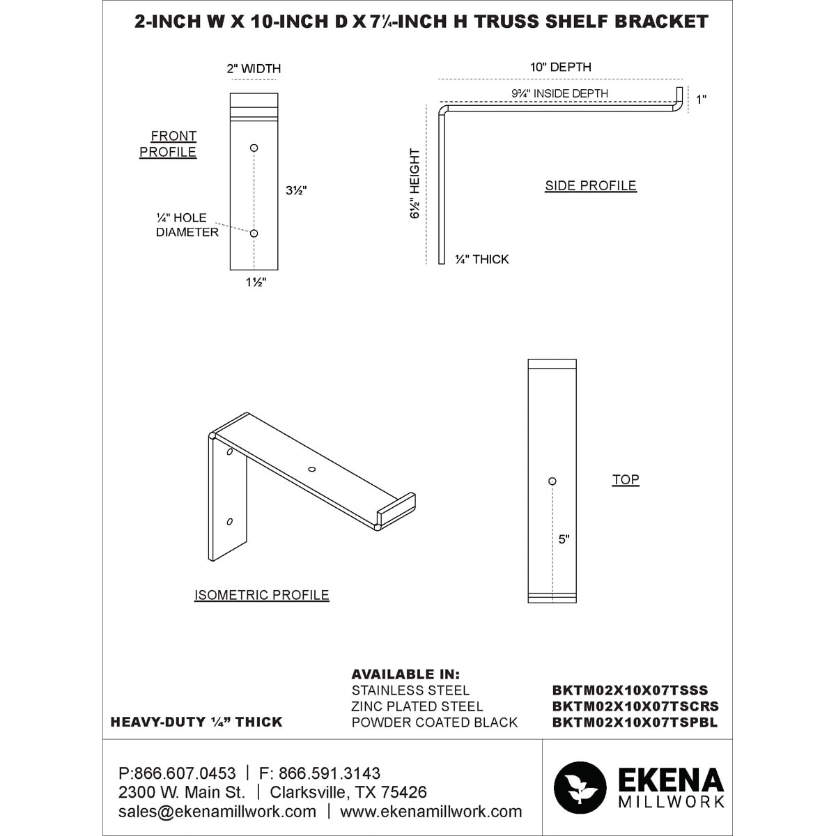 Ekena Millwork BKTM02X10X07TSHBR Mending-Plates-Brackets-Braces - View #2
