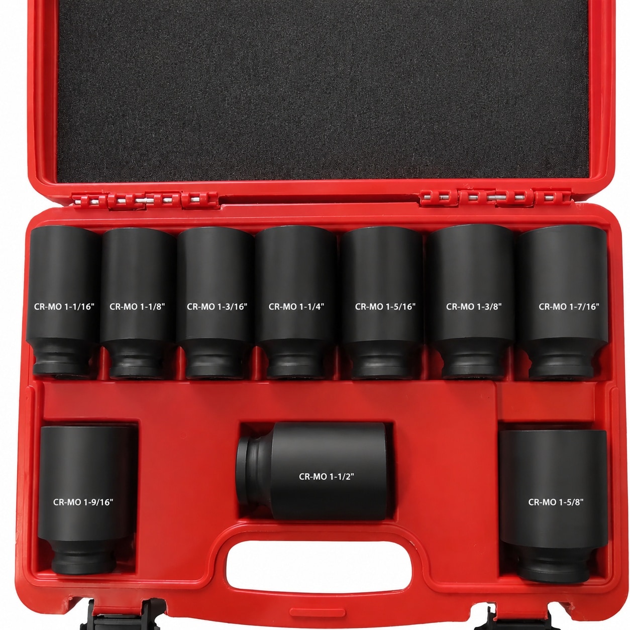 AOIZGMY  Half Inch Drive Impact Socket Set 6 Point SAE Sizes One and One Sixteenth to One and Five Eighths Deep Heavy Duty with Storage Case