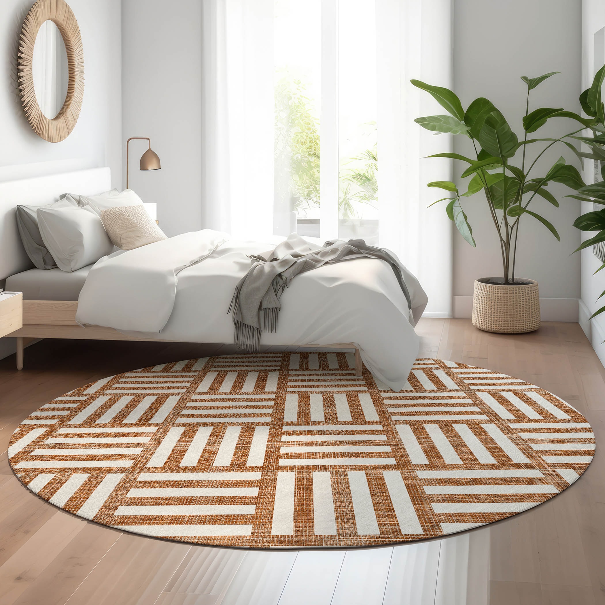 Addison Rugs AMF620PK8RO Mayfield AMF620PK 8 x 8 (ft) Loomed Polyester Paprika Round Indoor Geometric Machine washable Area rug