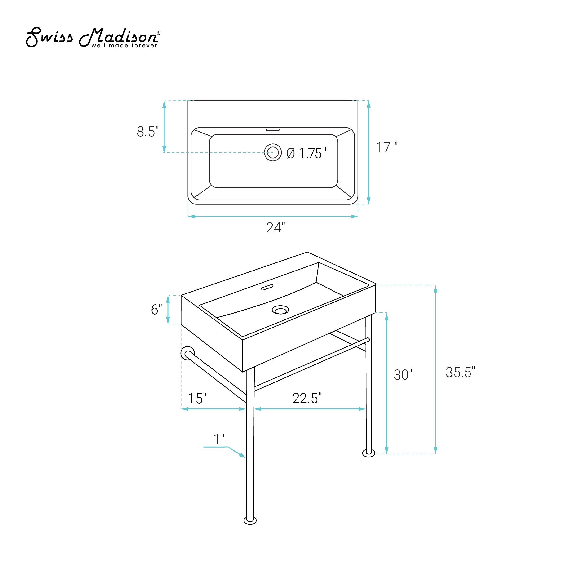 Swiss Madison SM-25-CSREI01BG-0 Console-Sinks - View #6