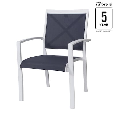 Allen Roth Everchase Set Of 4 Stackable White Metal Frame Stationary Dining Chair S With Solid Blue Sunbrella Sling Seat In The Patio Chairs Department At Com - Allen And Roth Everchase White Patio Dining Set