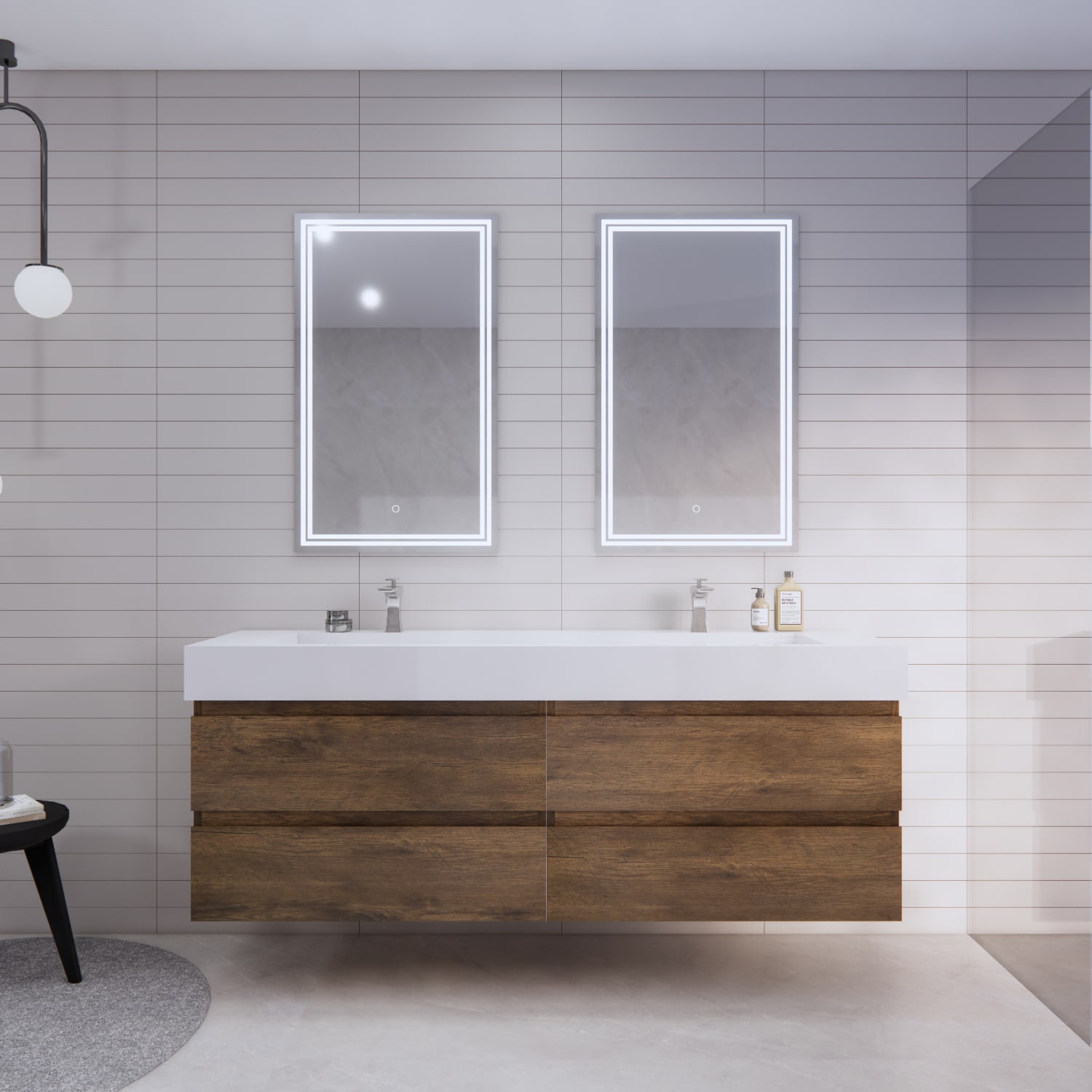 BV Better Vanity BTB-72D-RW Monterey 72-in Rose Wood Double Sink Floating Bathroom Vanity with White Acrylic Top