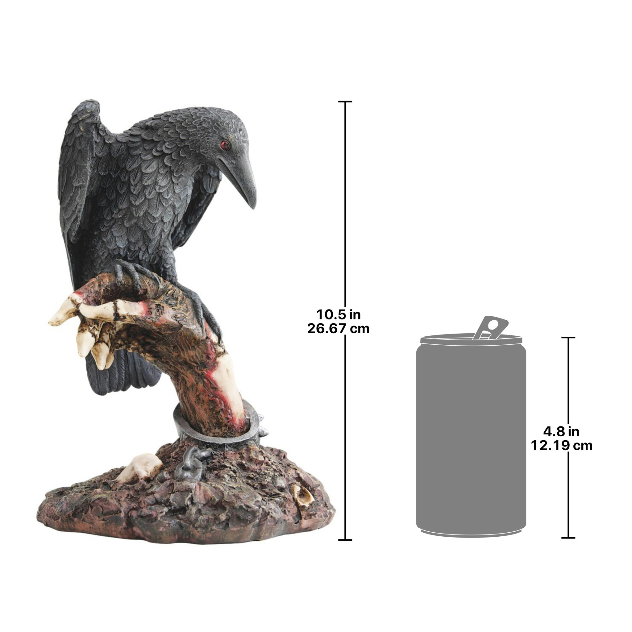 Eerie Zombie Hand with Black Raven Resin Sculpture