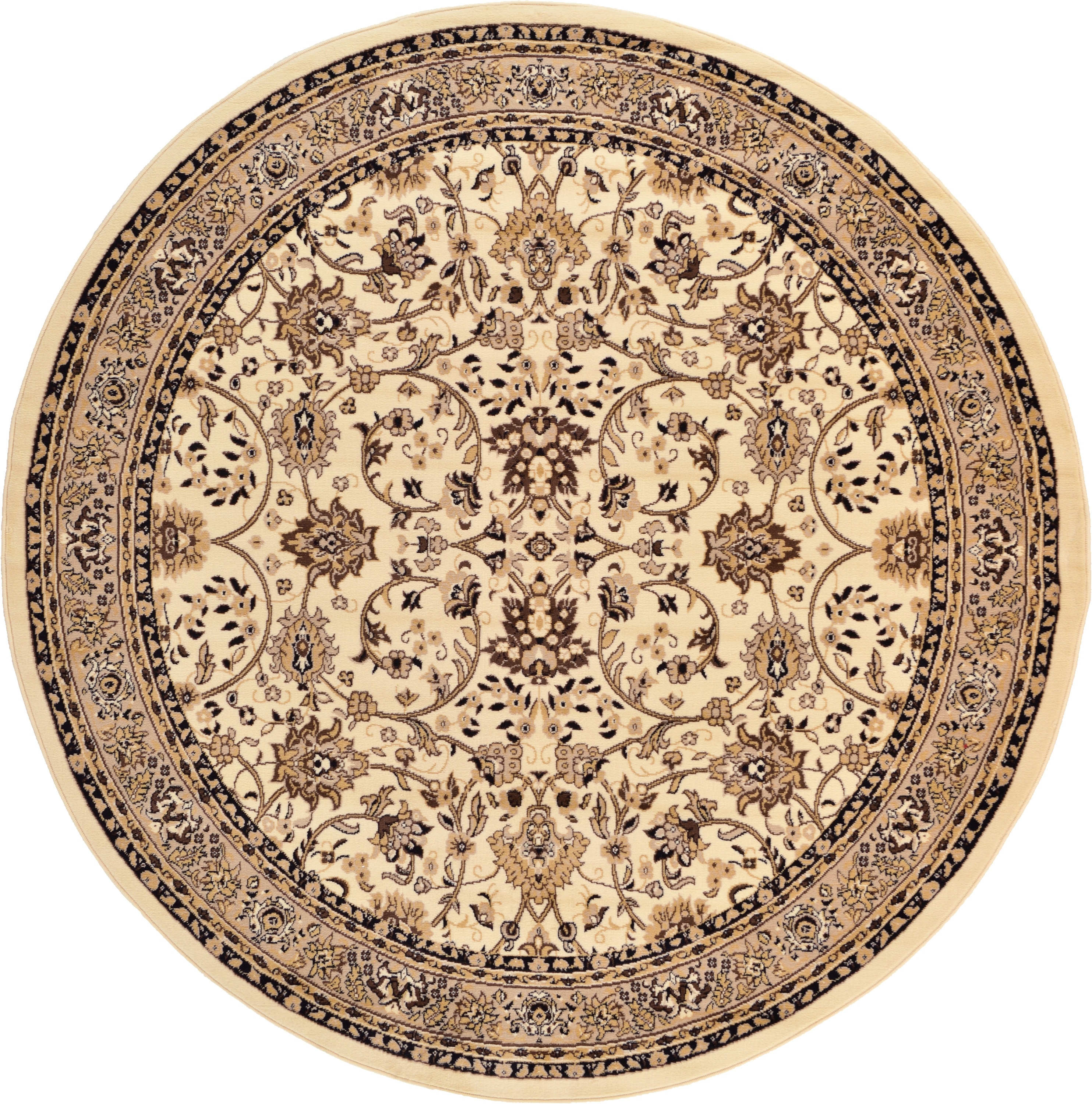 Unique Loom 3119300 Washington Sialk Hill 8 x 8 (ft) Loomed Polypropylene Ivory/Tan Round Indoor Floral/Botanical Area rug