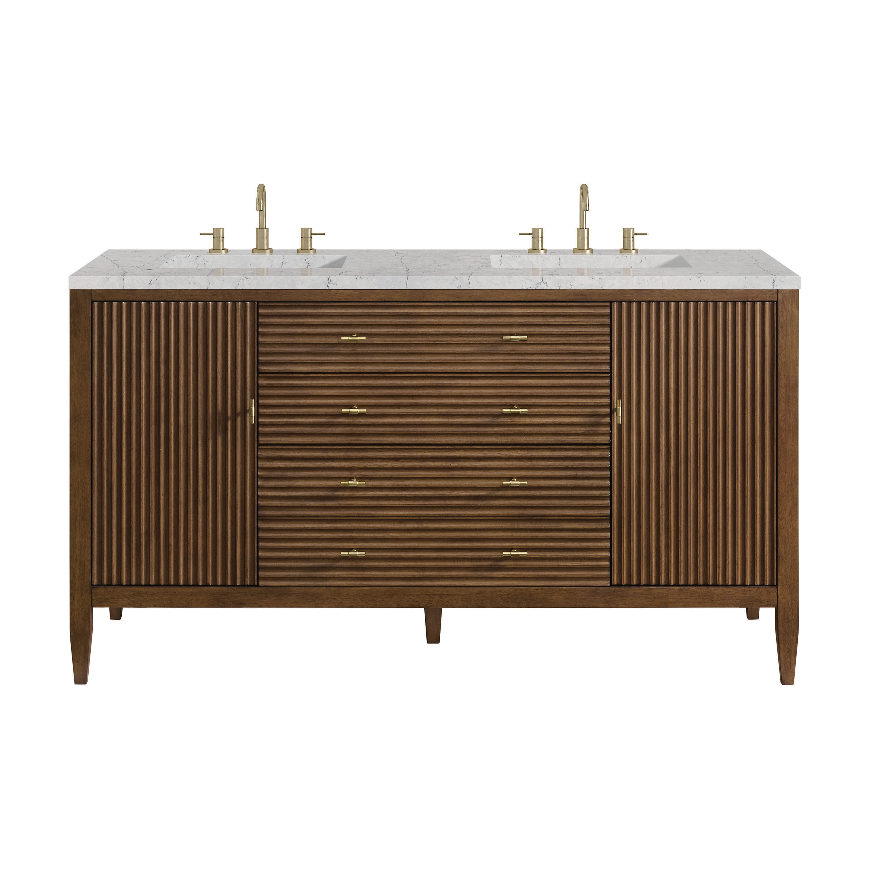 James Martin Vanities 485-V60D-WLT-FEJP Myrrin 60-in Mid-Century Walnut Undermount Double Sink Bathroom Vanity with Eternal Jasmine Pearl Quartz Top