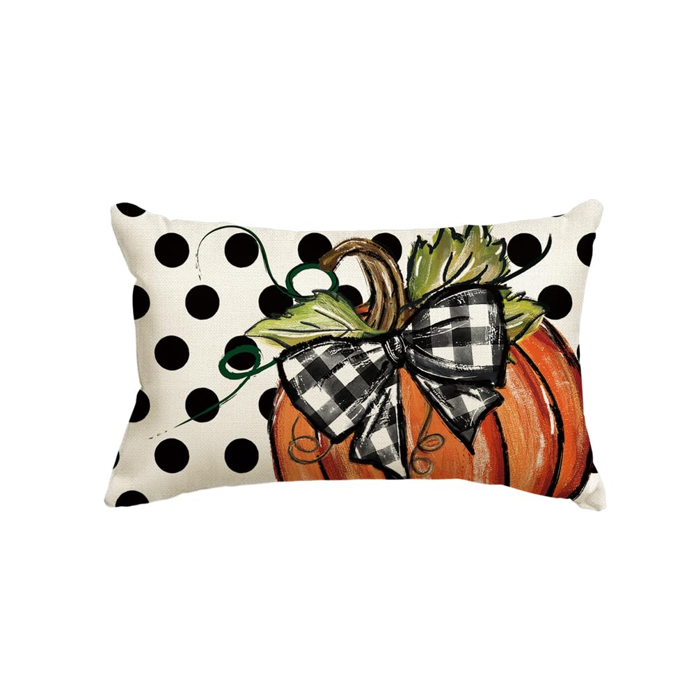 KIWDZFU  Fall Polka Dot Pumpkin Throw Pillow Cover 12x20 Inch Seasonal Autumn Thanksgiving Harvest Decoration for Sofa Couch