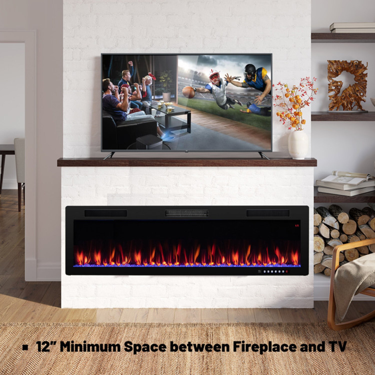 Mondawe MO-FP10165 60-in W Black Wall mount LED Wall-mount Electric Fireplace with Remote Control Included