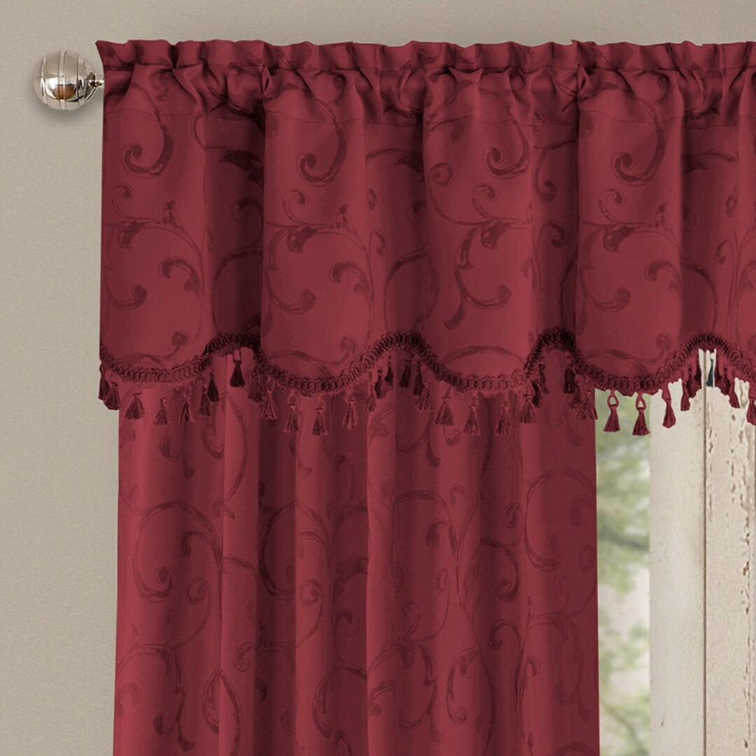 Rouge Jacquard Tassel Scalloped Window Valance