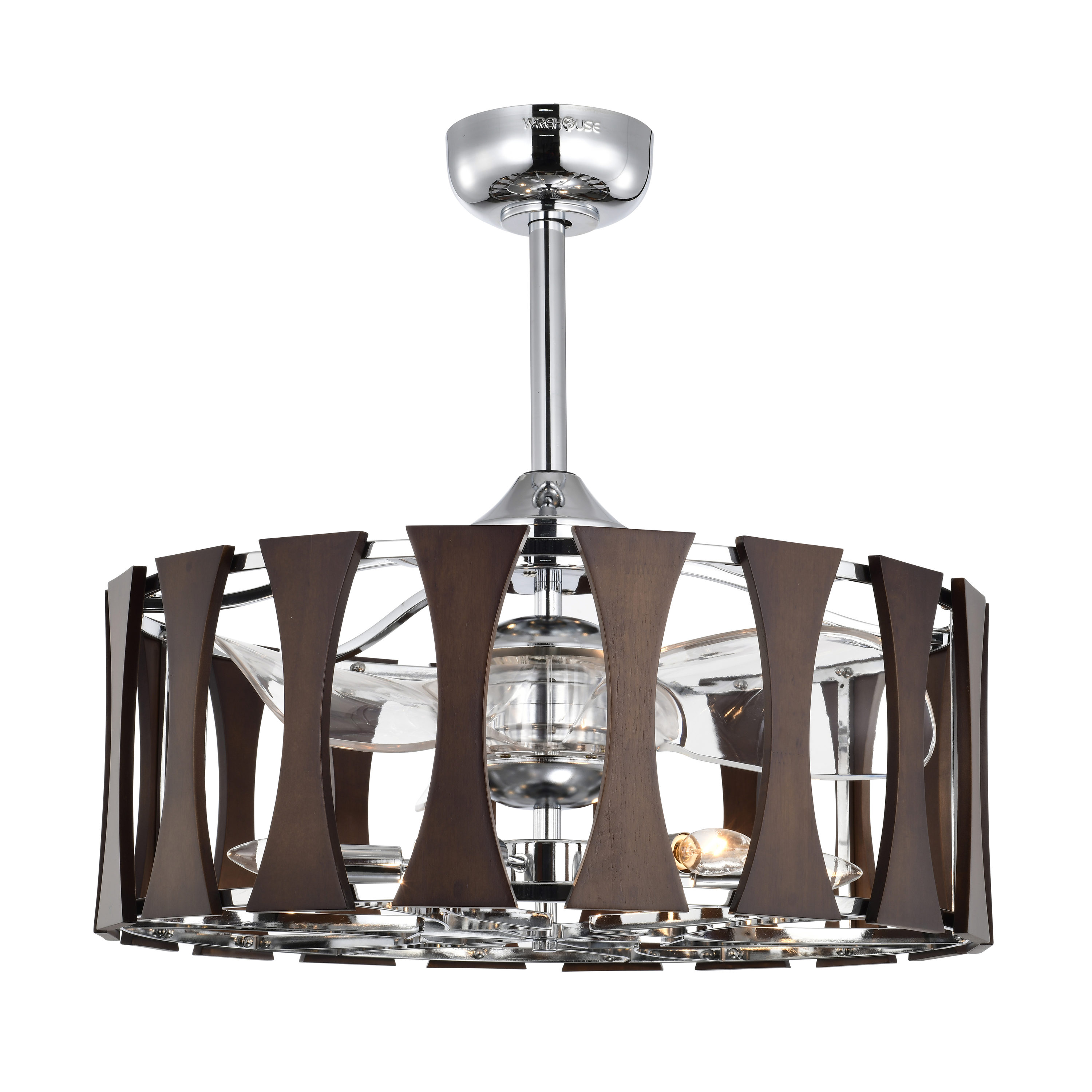 Home Accessories Inc DW01W24IC 24.4-in Chrome with Chrome Blades Fandelier Ceiling Fan With Light - Remote Included ( 3 -Blade )