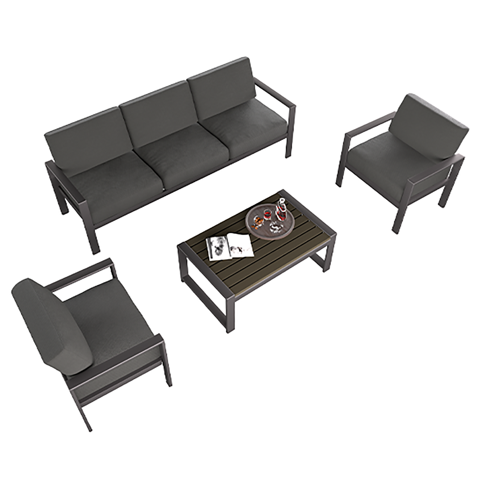 GARSING BOLOGNA SET-DK GREY 4-piece patio conversation set 4 -Piece Patio Sofa Conversation Set with Gray Cushions
