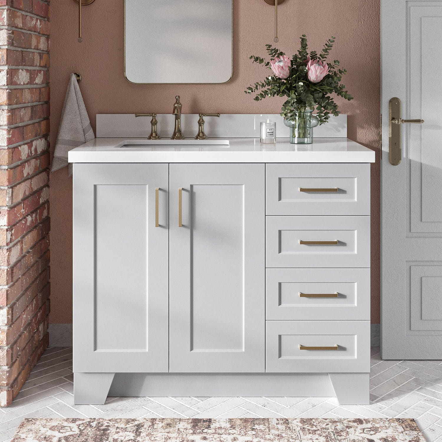 ARIEL Q043SLWQRVOGRY Taylor 43-in Gray Undermount Single Sink Bathroom Vanity with Pure White Quartz Quartz Top