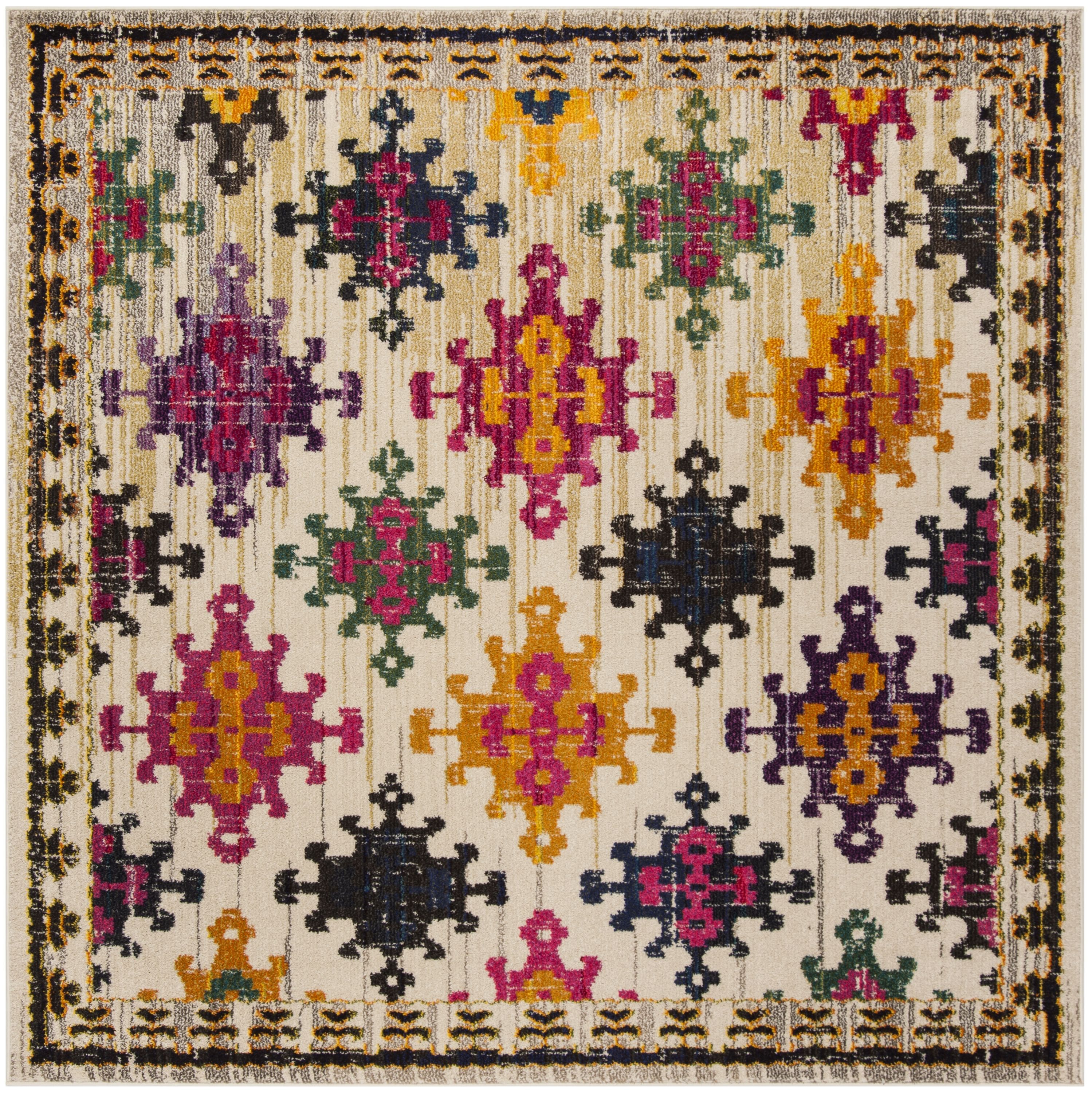Safavieh MNC244A-7SQ Monaco Sonia 7 x 7 (ft) Loomed Polypropylene Ivory/Multi Square Indoor Distressed/Overdyed Bohemian/Eclectic Area rug