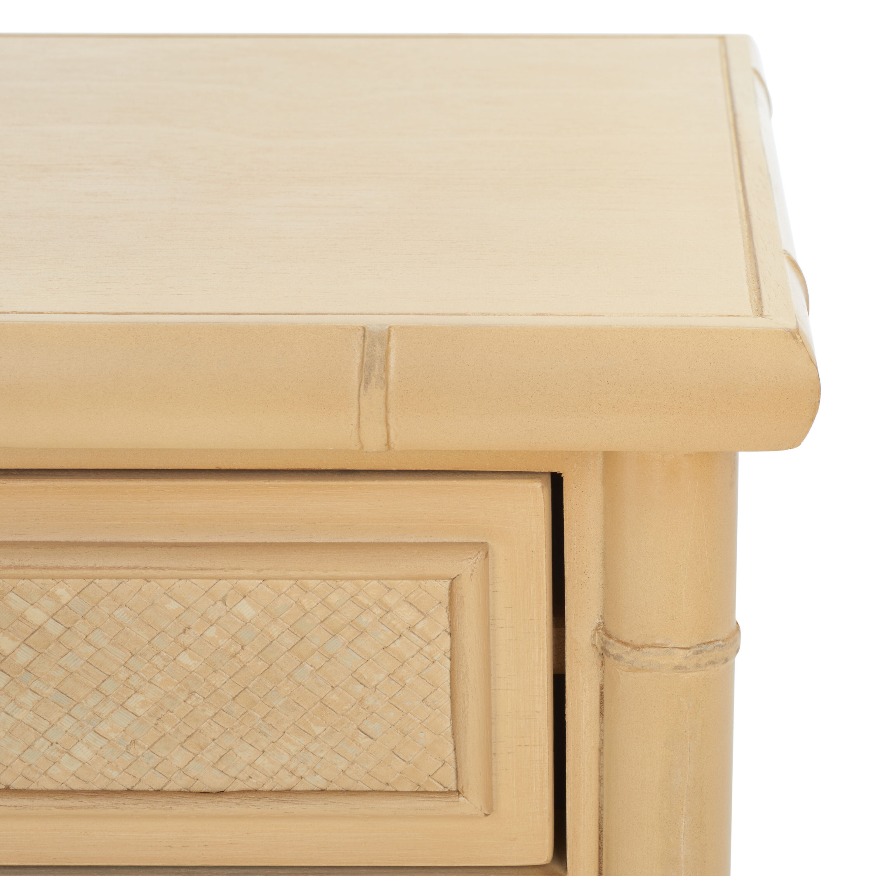 Light Blonde Bamboo-Style Wood and Metal Accent Table with Storage