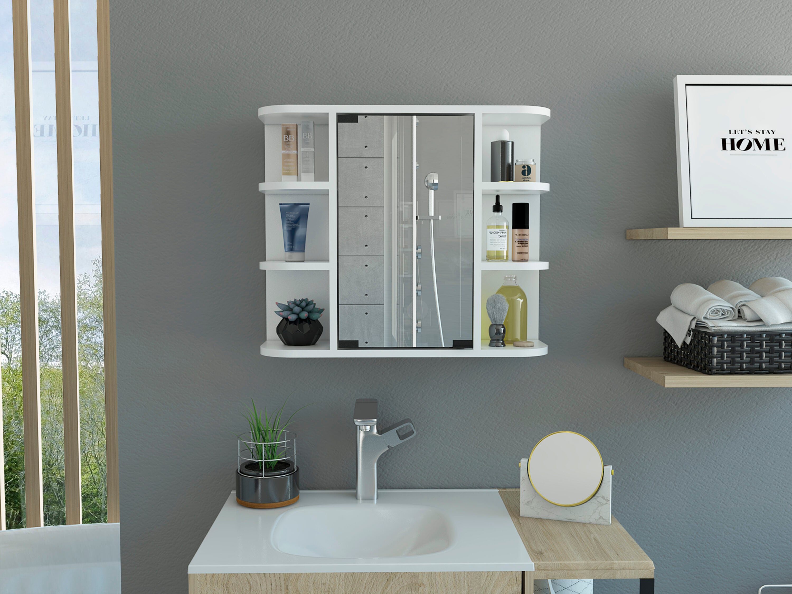 ZAKLOOP 24-inch White Wall-Mount Medicine Cabinet with Mirror Bathroom Wall Storage