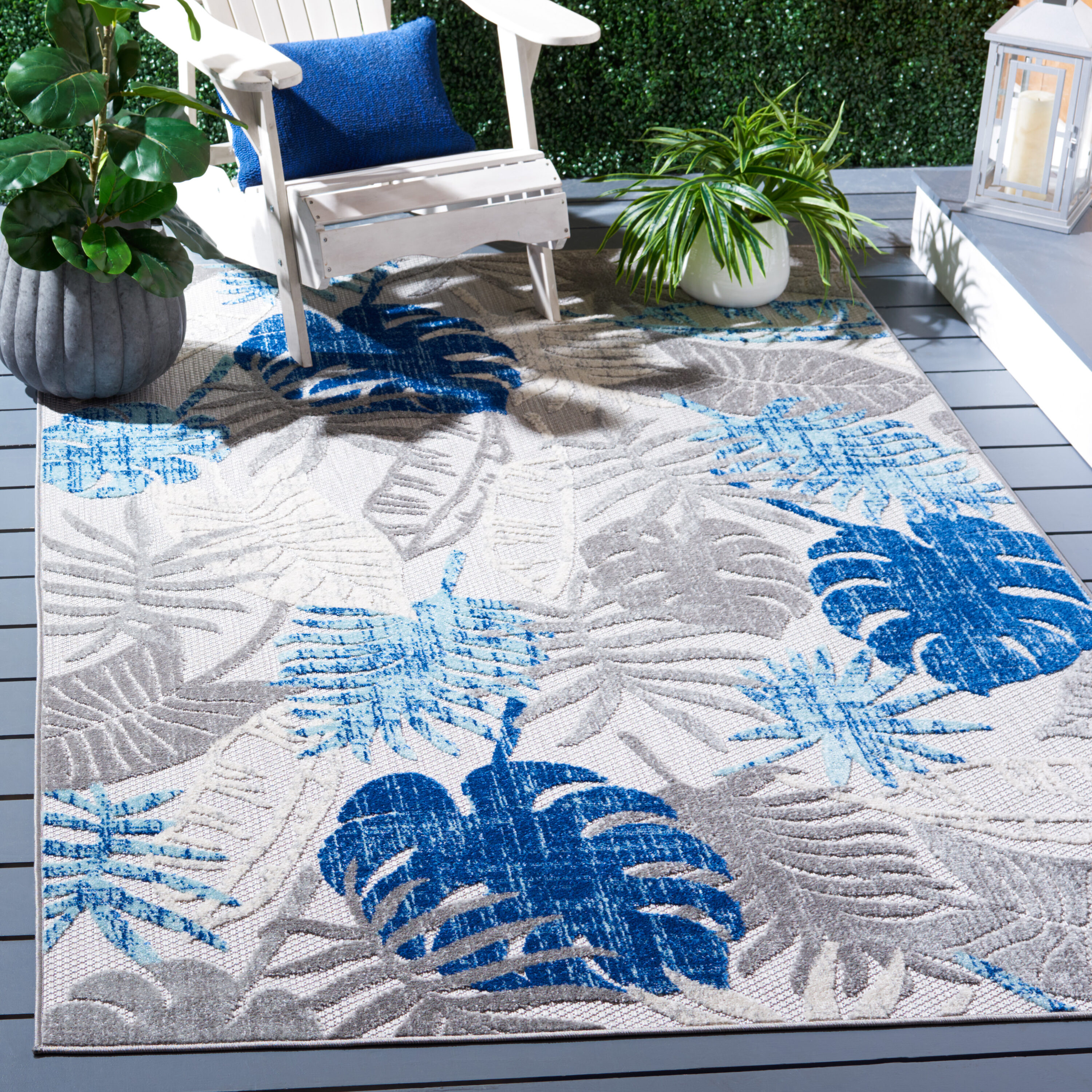 Palm Garden Outdoor Rug Large Waterproof Non Slip Area Reversible