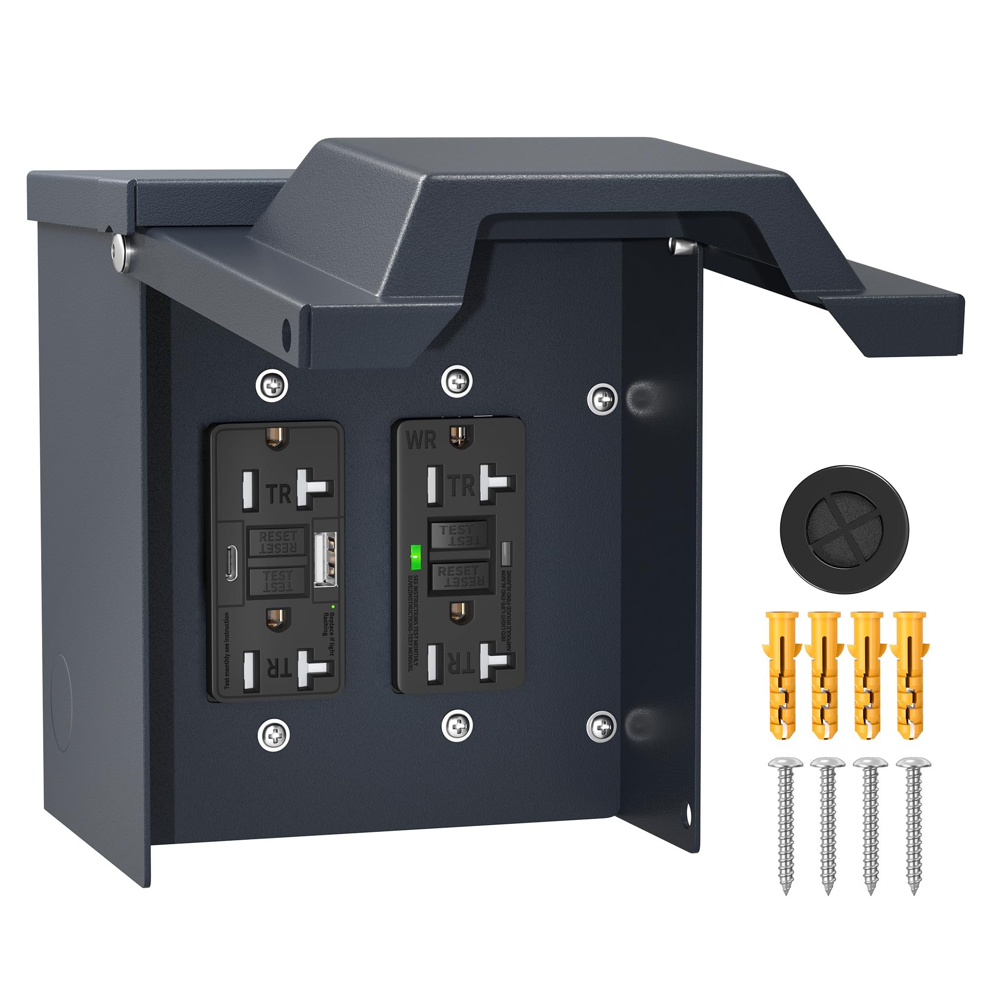 Anqtovp Outdoor Electrical Box 20 Amp Weatherproof GFCI Outlet with USB and Type-C Ports Lockable Cover ETL Certified durable #LAN0820N038