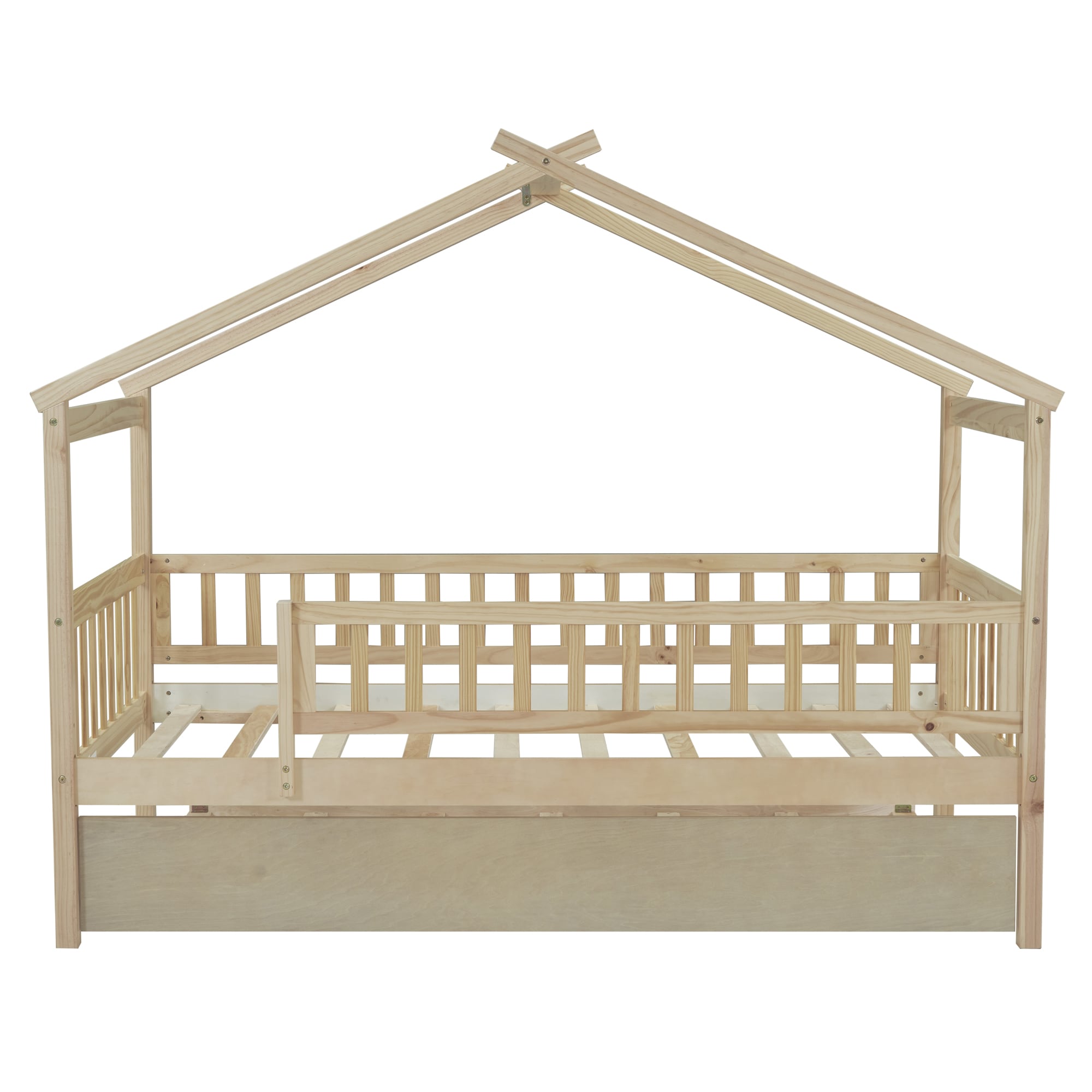 Qualler FSUBLK753P Natural Twin Wood Trundle Bed