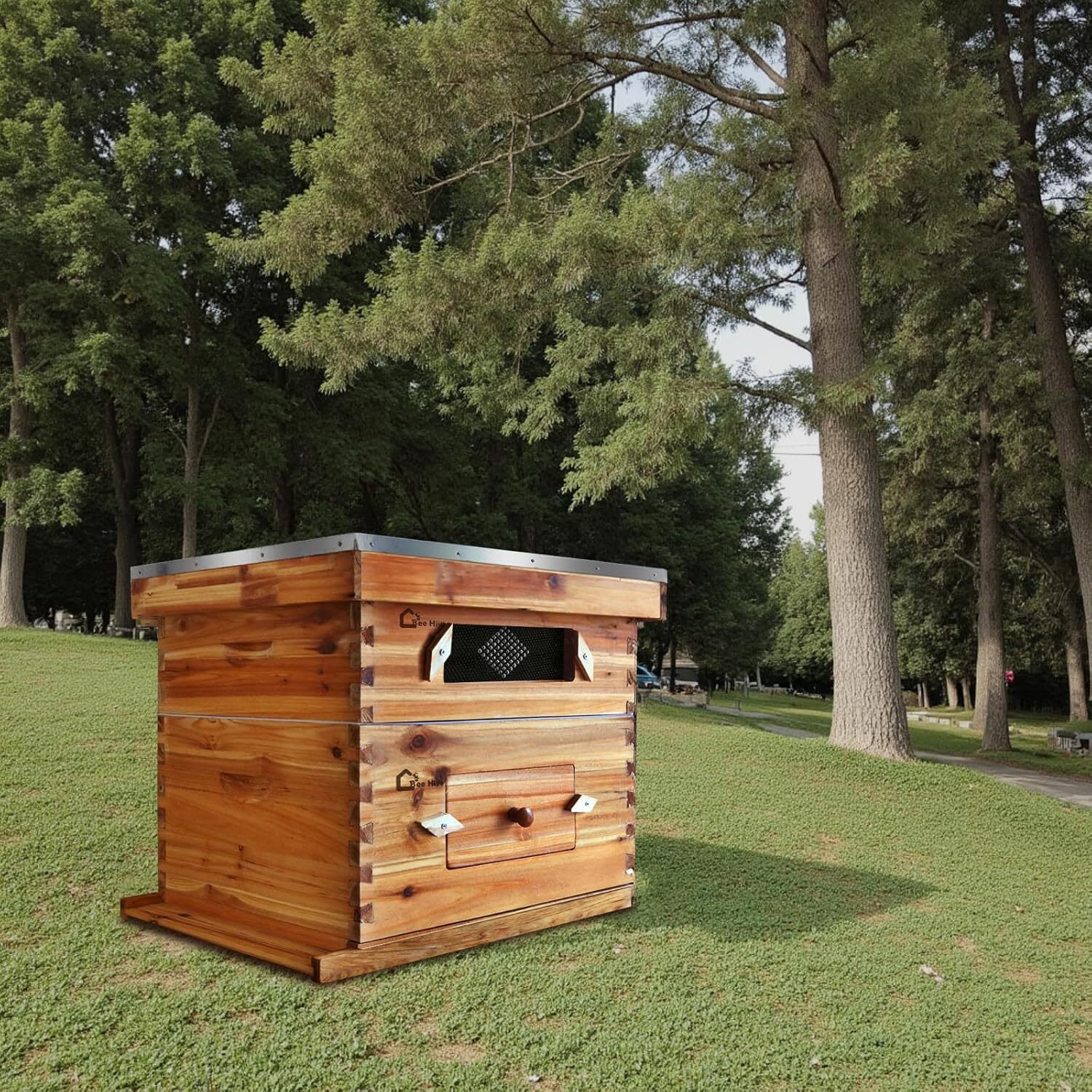 Qeetex GGL-PPG-33BW6FS6 10-Frame Complete Beehive Kit Wax Coated Bee Hives for Beginner Includes 1 Deep Box and 1 Medium Bee Box with Acrylic Window Beehives Frames and Wax Foundations for Beekeeping Supplement