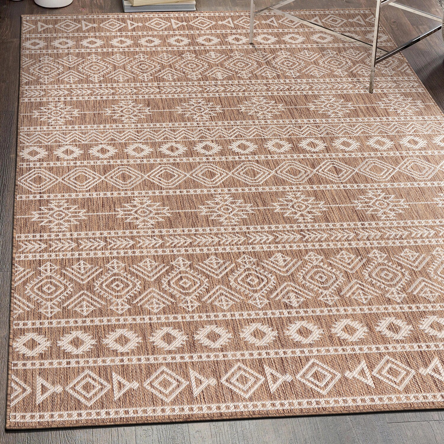 Brown and Beige Geometric Flat Woven Synthetic Area Rug 5' x 7'