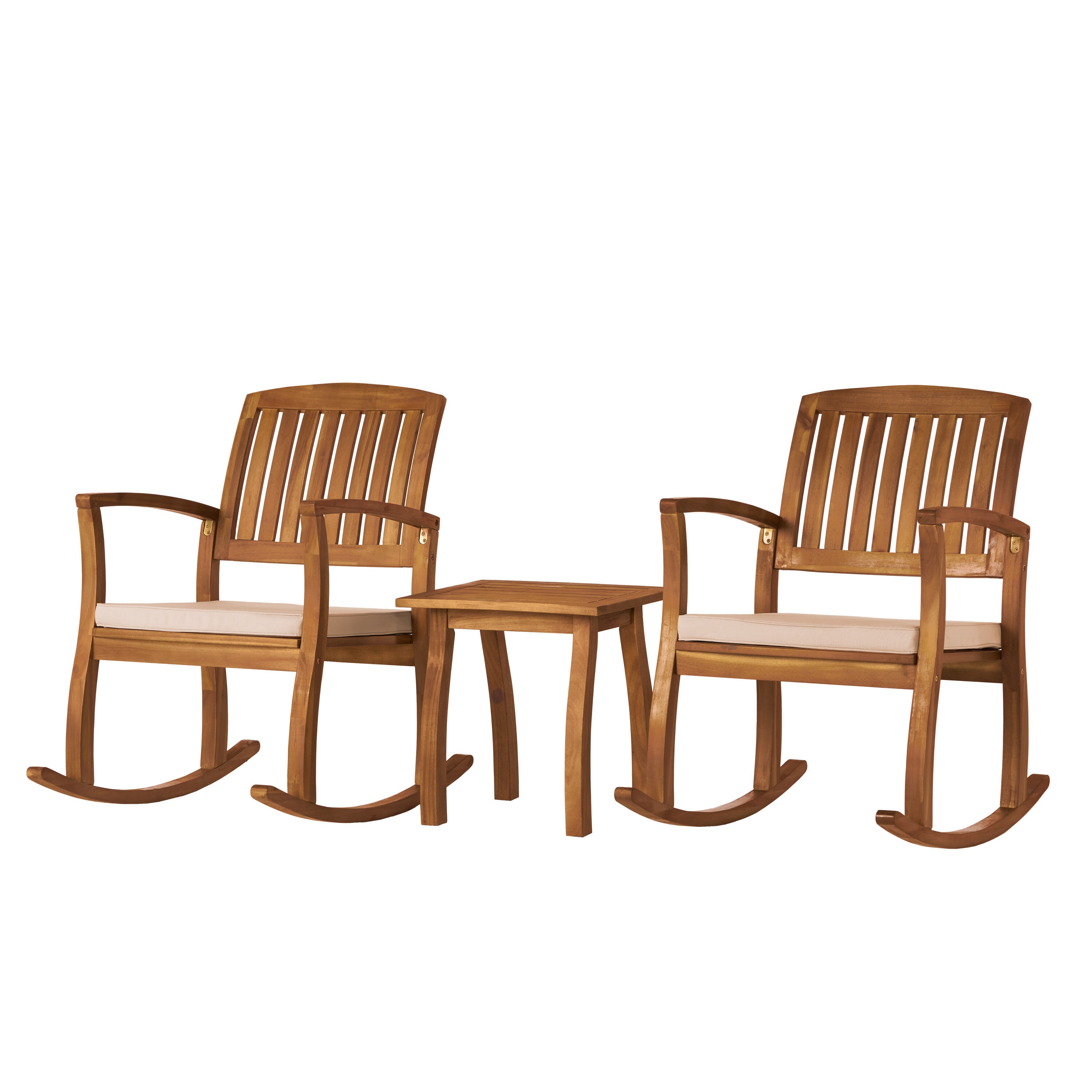 Best Selling Home Decor 297254 Selma Set of 2 Brown Wood Frame Rocking Chair with White Best Selling Home Decor Cushioned Seat