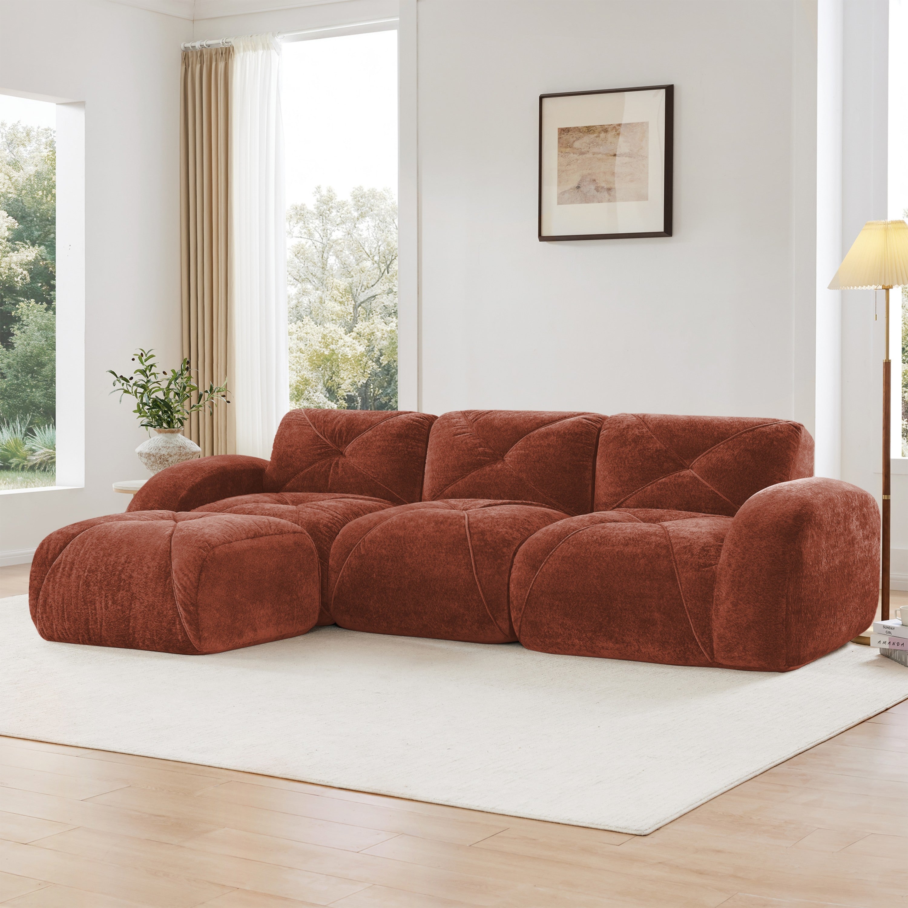 Boyel Living L Shaped Velvet Tufted Sofa Movable Ottoman 32D High ...