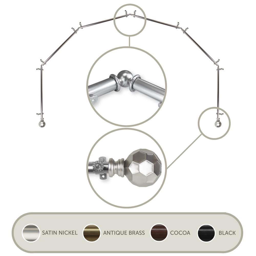 Hart & Harlow L6BAY-90-5 13/16-in Massimo 6-Sided 28-in to 48-in Satin nickel Steel Bay window curtain rod with Finials