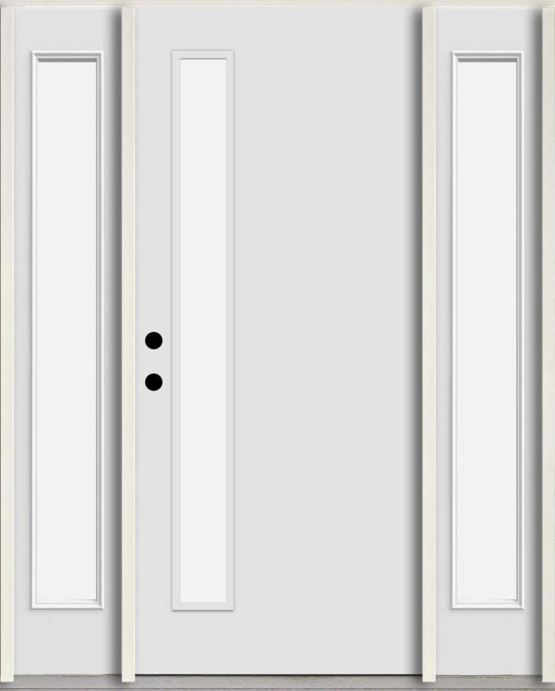 RELIABILT LO1065045 Spotlights 60-in x 80-in x 4-5/8-in Fiberglass 1/4 lite Right-hand inswing Arctic White Paint Painted Prehung Front Door with Sidelights Insulating core
