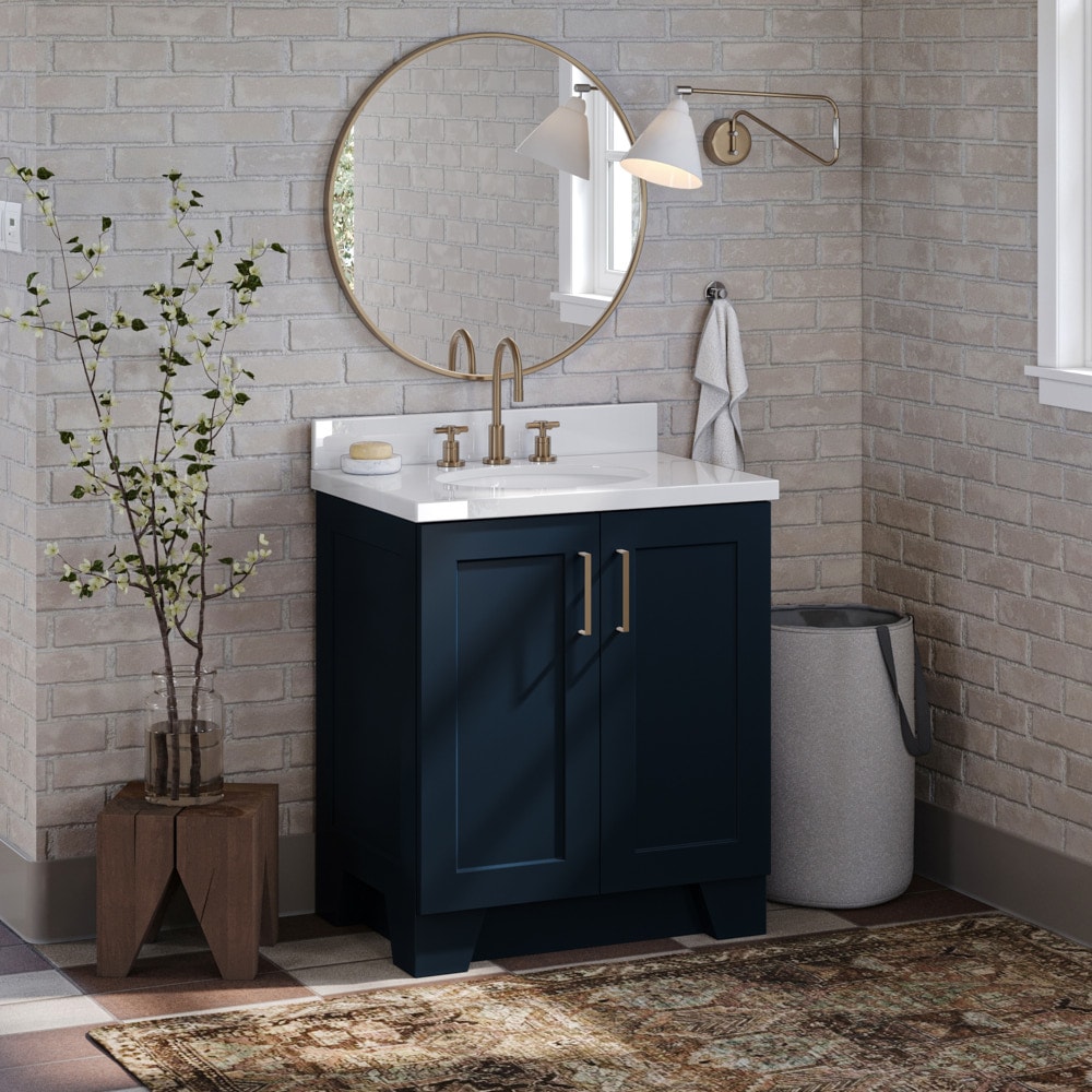 ARIEL Q031SWQOVOMNB Taylor 31-in Midnight Blue Undermount Single sink Bathroom Vanity with Pure White Quartz Quartz Top