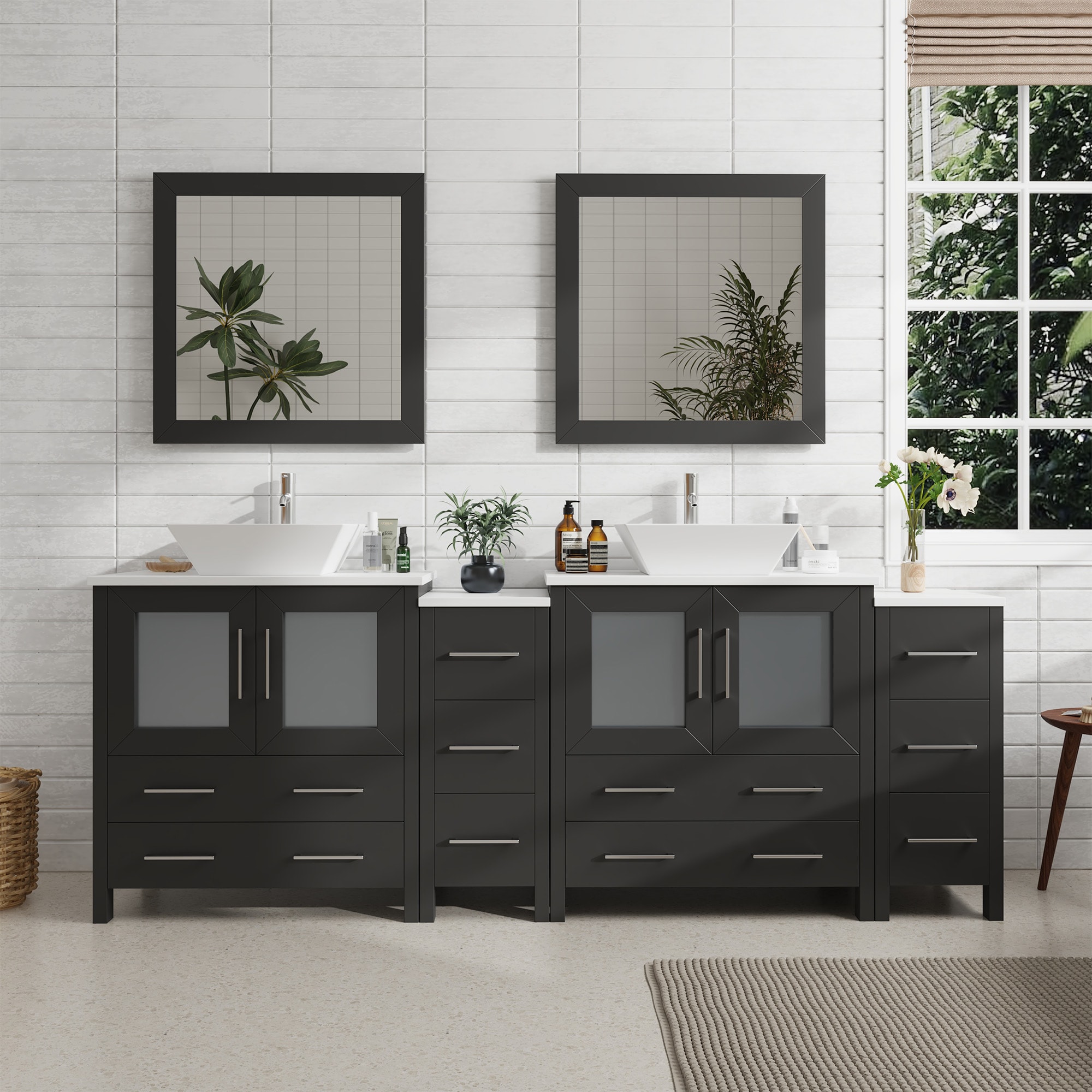 Vanity Art VA3130-84E Ravenna 84-in Espresso Double sink Bathroom Vanity with White Engineered marble Top (Mirror Included)