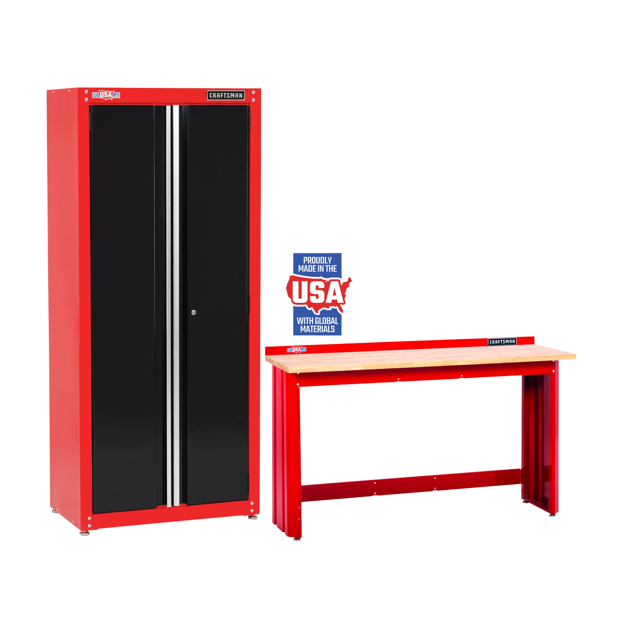 CRAFTSMAN 2000 32-in W x 74-in H x 18-in D Steel Freestanding Garage Cabinet & 72-in W x 41.25-in H Wood Work Bench
