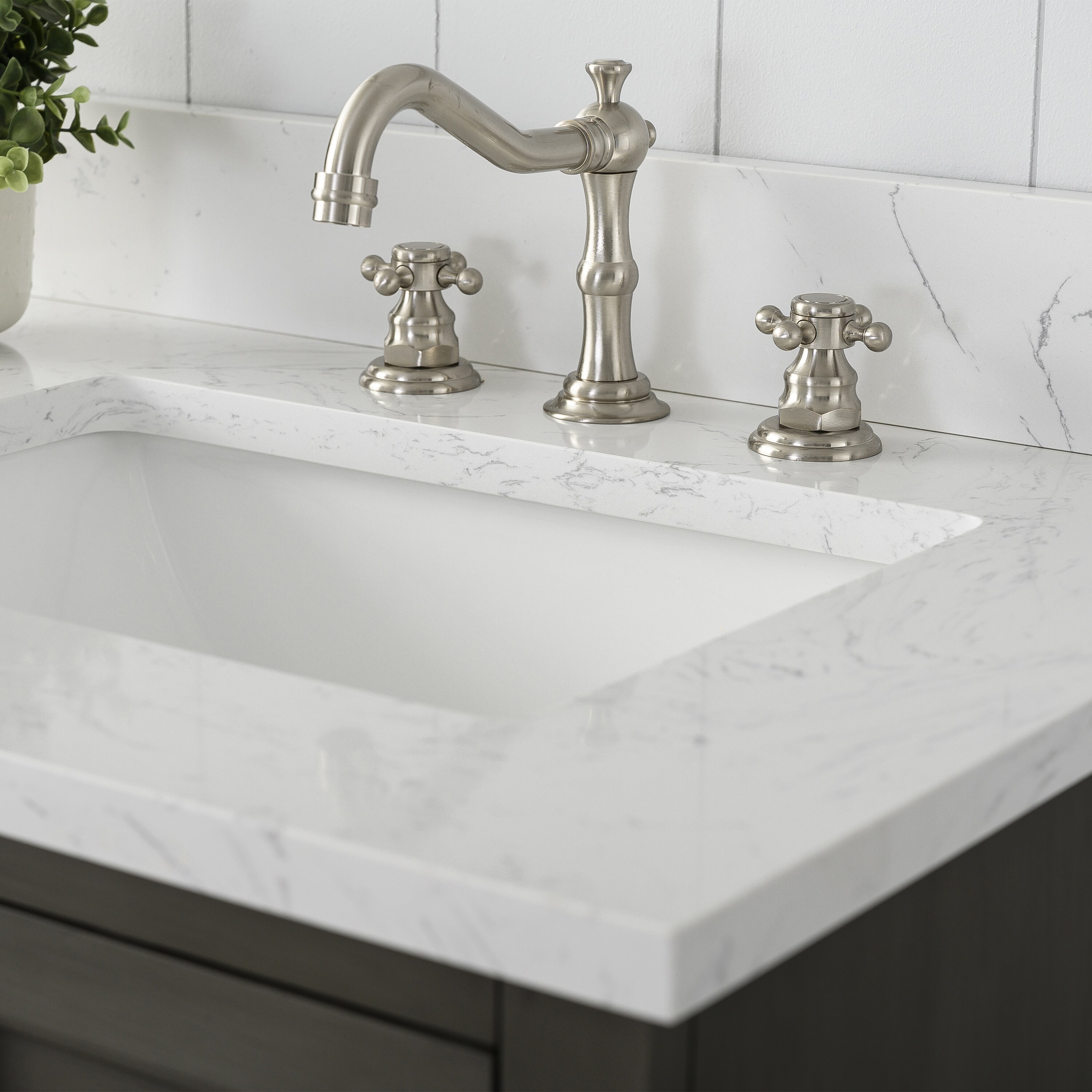 Silver Grey 54" Double Sink Bathroom Vanity with Engineered Marble Top