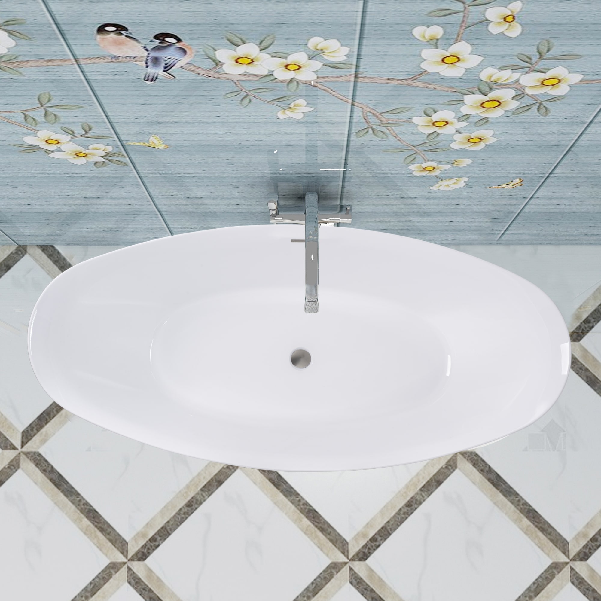 71" White Freestanding Acrylic Soaking Bathtub
