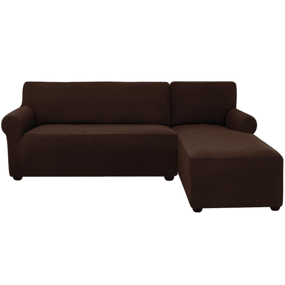 Subrtex Textured grid Chocolate Jacquard Sofa Slipcover 76-in W x