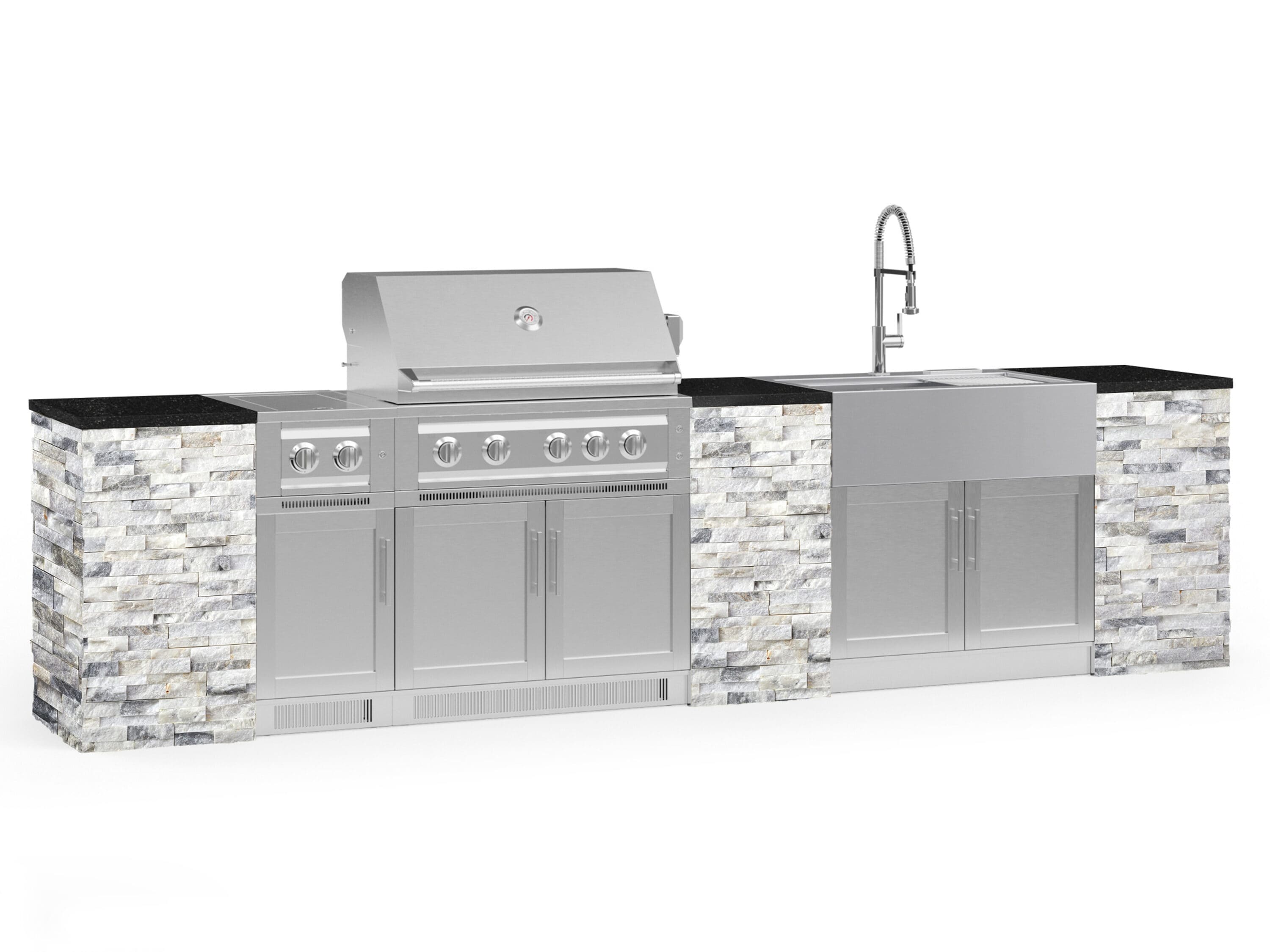 NewAge Products 69240 Signature Series Cabinets Platinum Grill 11 -Piece 145.16-in W x 25.5-in D x 58.64-in H Modular Outdoor Kitchen Set 7 Burners