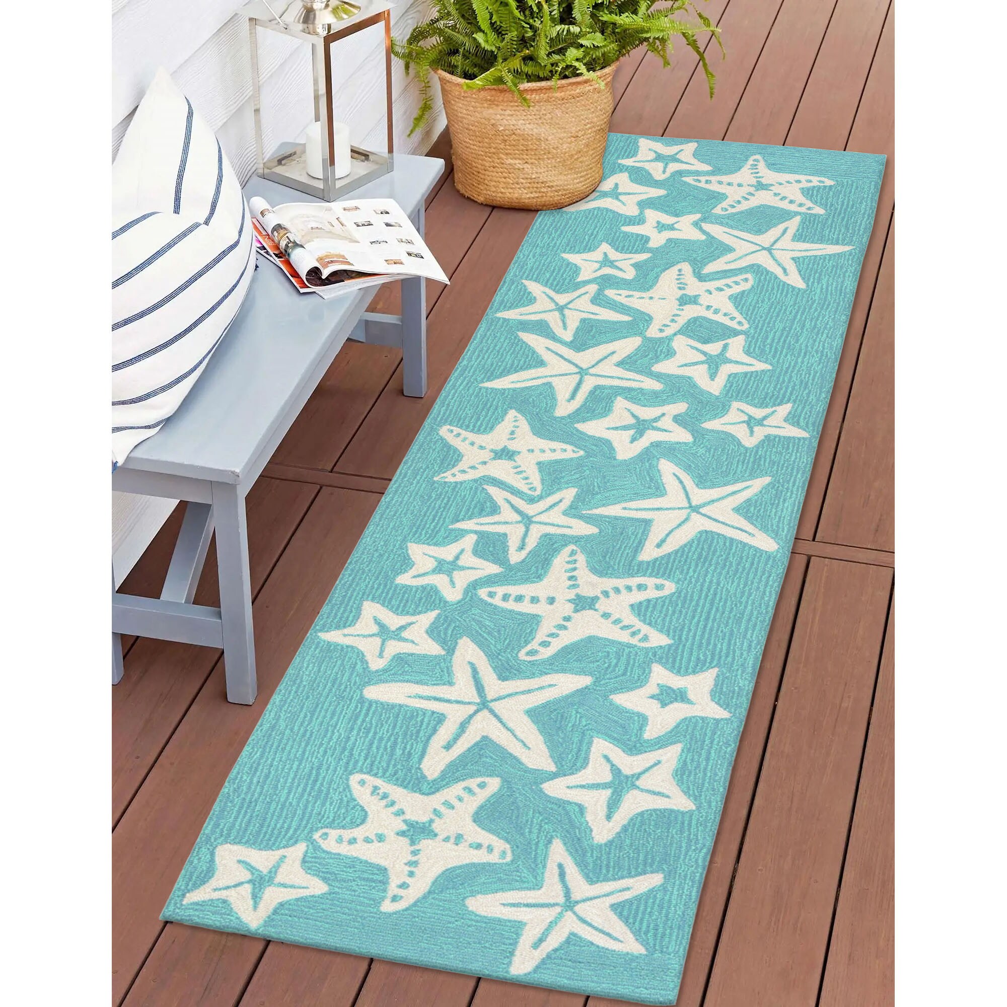 Liora Manne CAPR5166704 Capri 2 x 5 (ft) Tufted Polyester Aqua Rectangular Indoor/Outdoor Coastal Runner rug