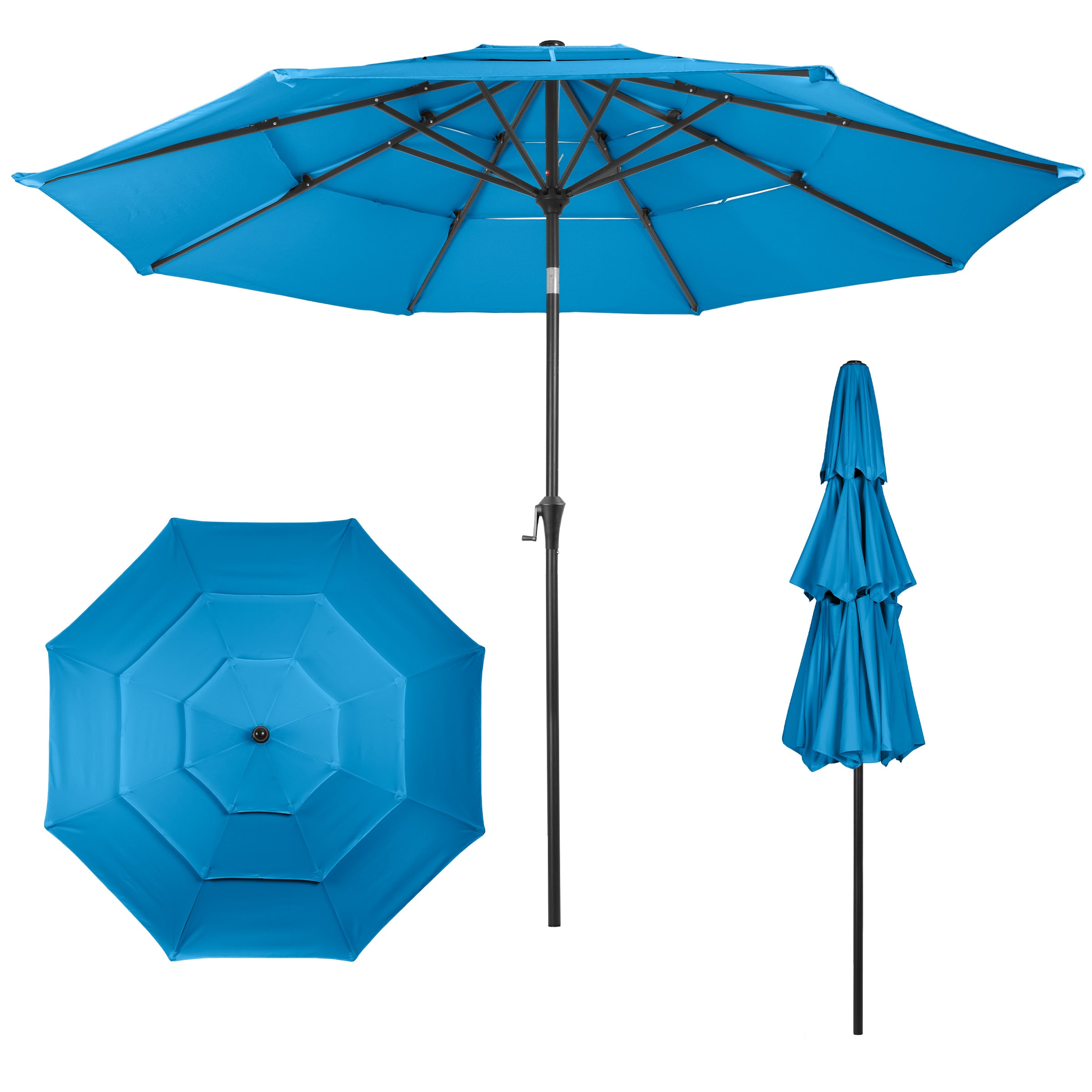 Pure Garden 10-ft Steel Blue Push-button Tilt Market Patio Umbrella