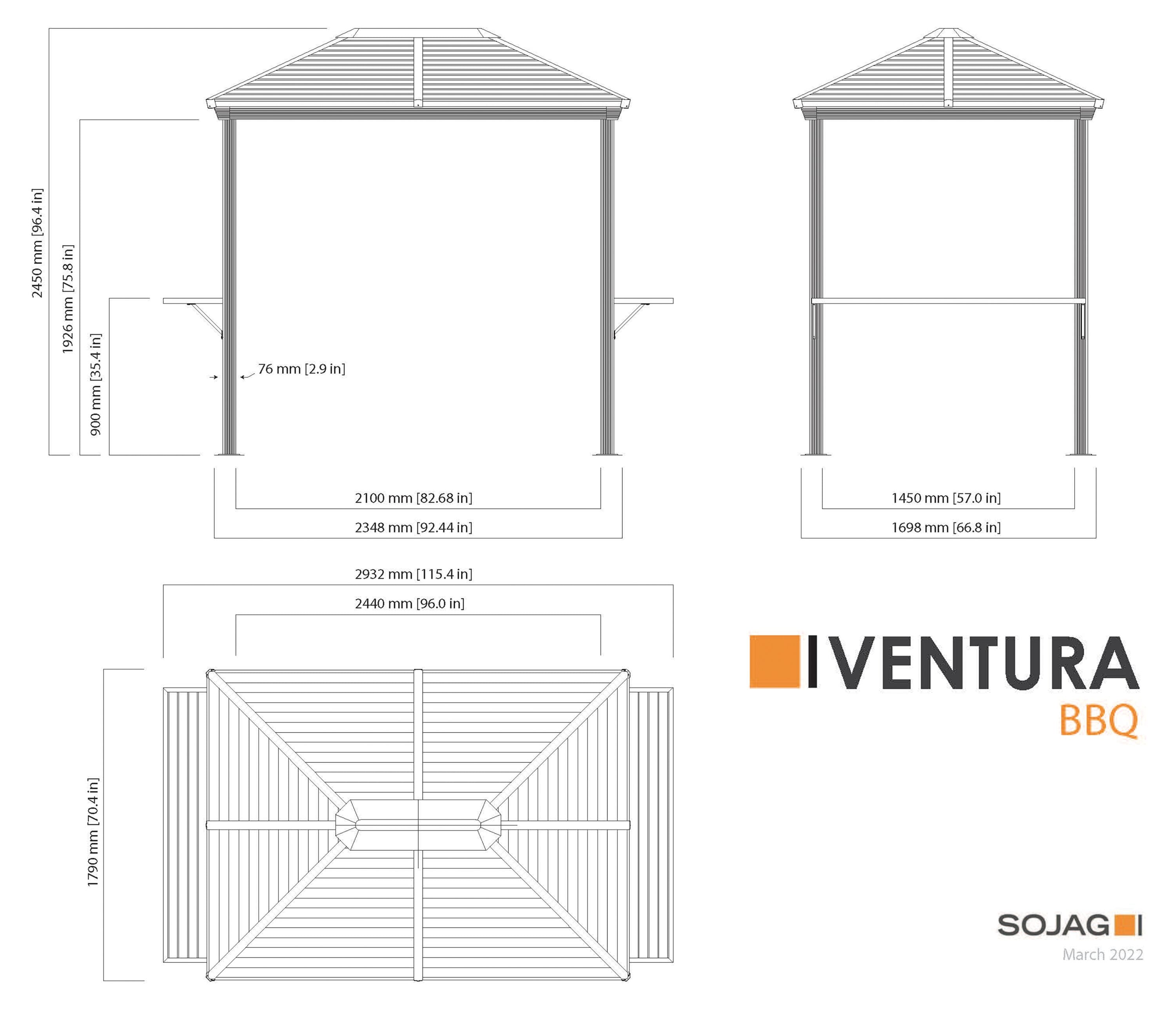 Gray 7 Ft. x 5.5 Ft. Metal Grill Gazebo with Fabric Roof