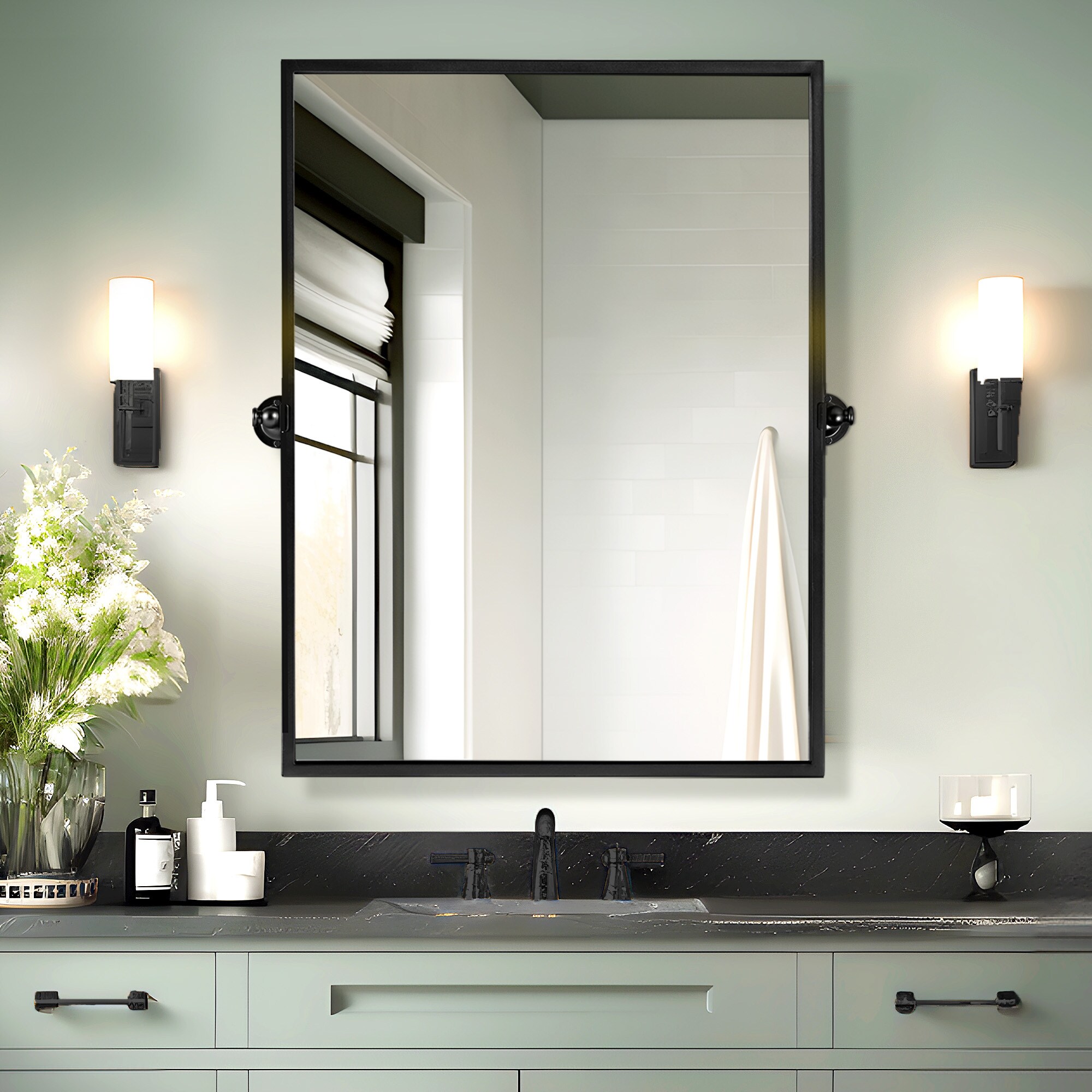 NeuType 24-in x 32-in Framed Bathroom Vanity Mirror (Black) in the ...