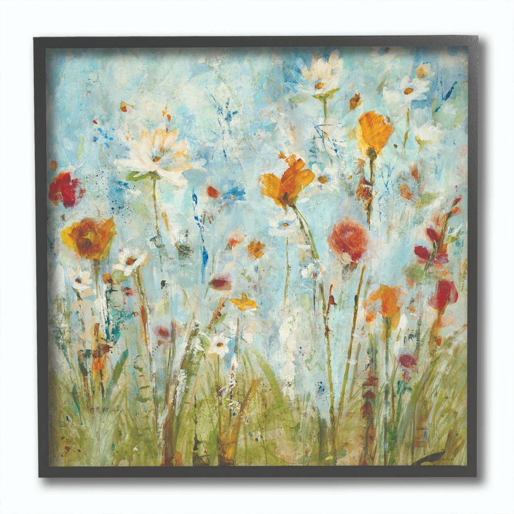 Stupell Industries CCP-171-FR-12X12 Abstract Summer Wildflowers Third and Wall Black Framed Wood Framed 12-Inches H x 12-Inches W Vintage/Retro Print