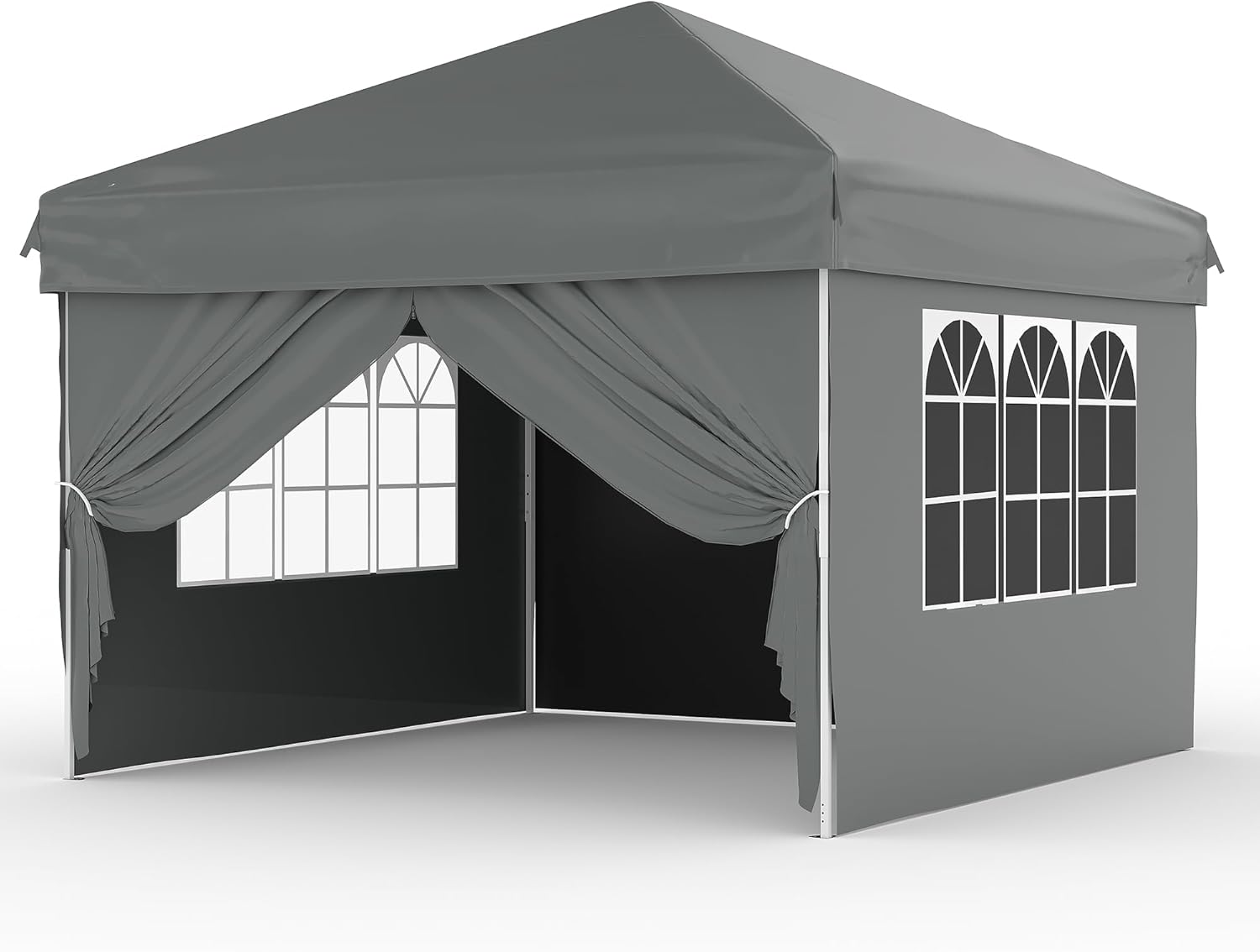 Garvee 10'x10' Easy Pop Up Canopy Tent With 4 Detachable Window Sidewalls - Waterproof Outdoor Portable Canopy With Carry Bag Guy Lines - for Camping Outdoor Parties and Parties Grey