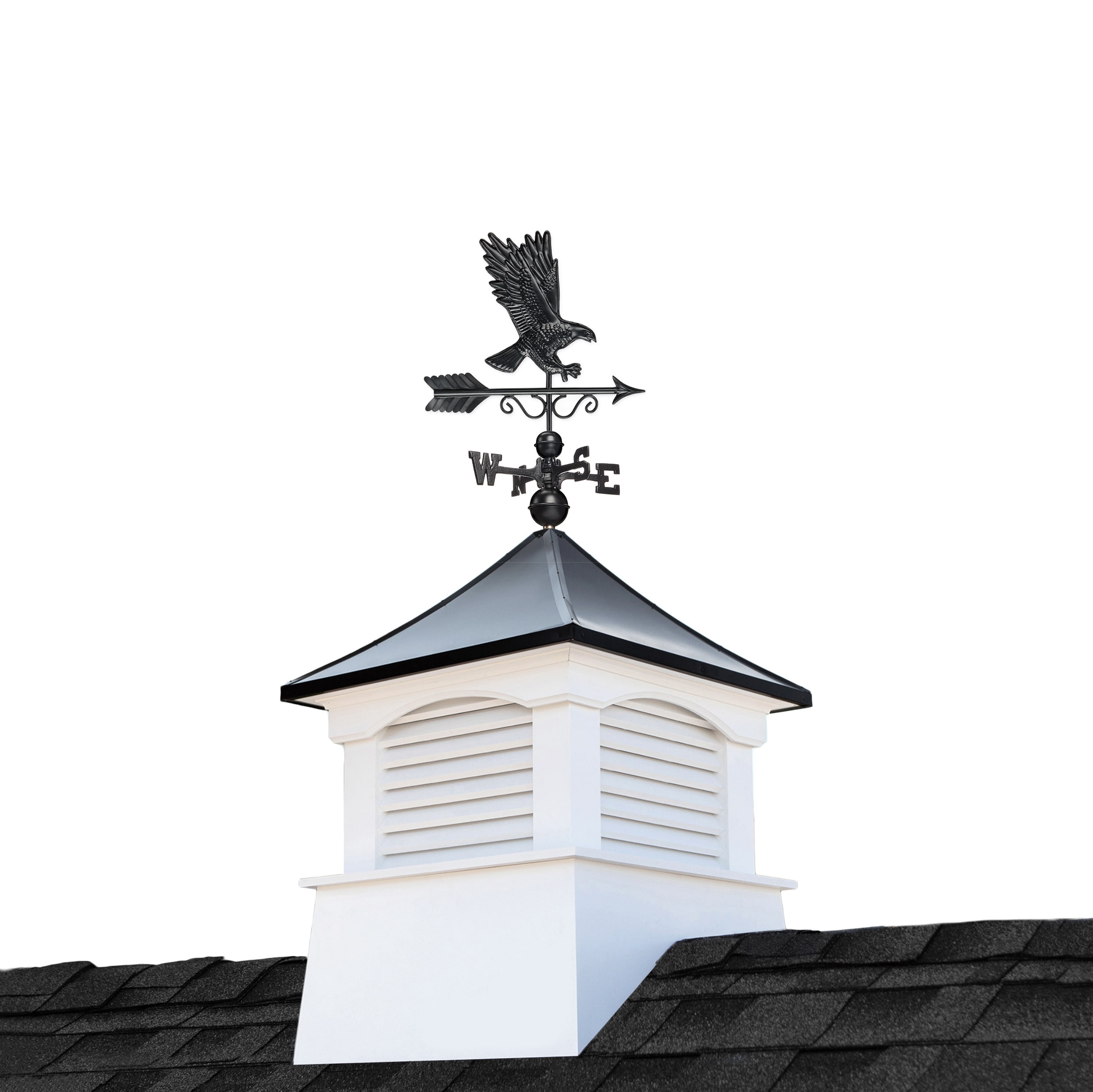 Good Directions Coventry Cupola with Black Eagle Weathervane 30-in x 68-in White Vinyl Cupola with Black aluminum Roof #2130CVBLK-1979K