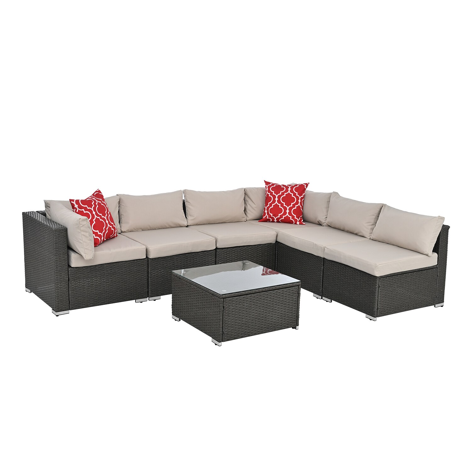 SINOFURN SYA010322GY Rattan Outdoor Sectional with Beige Cushions and Rattan Frame